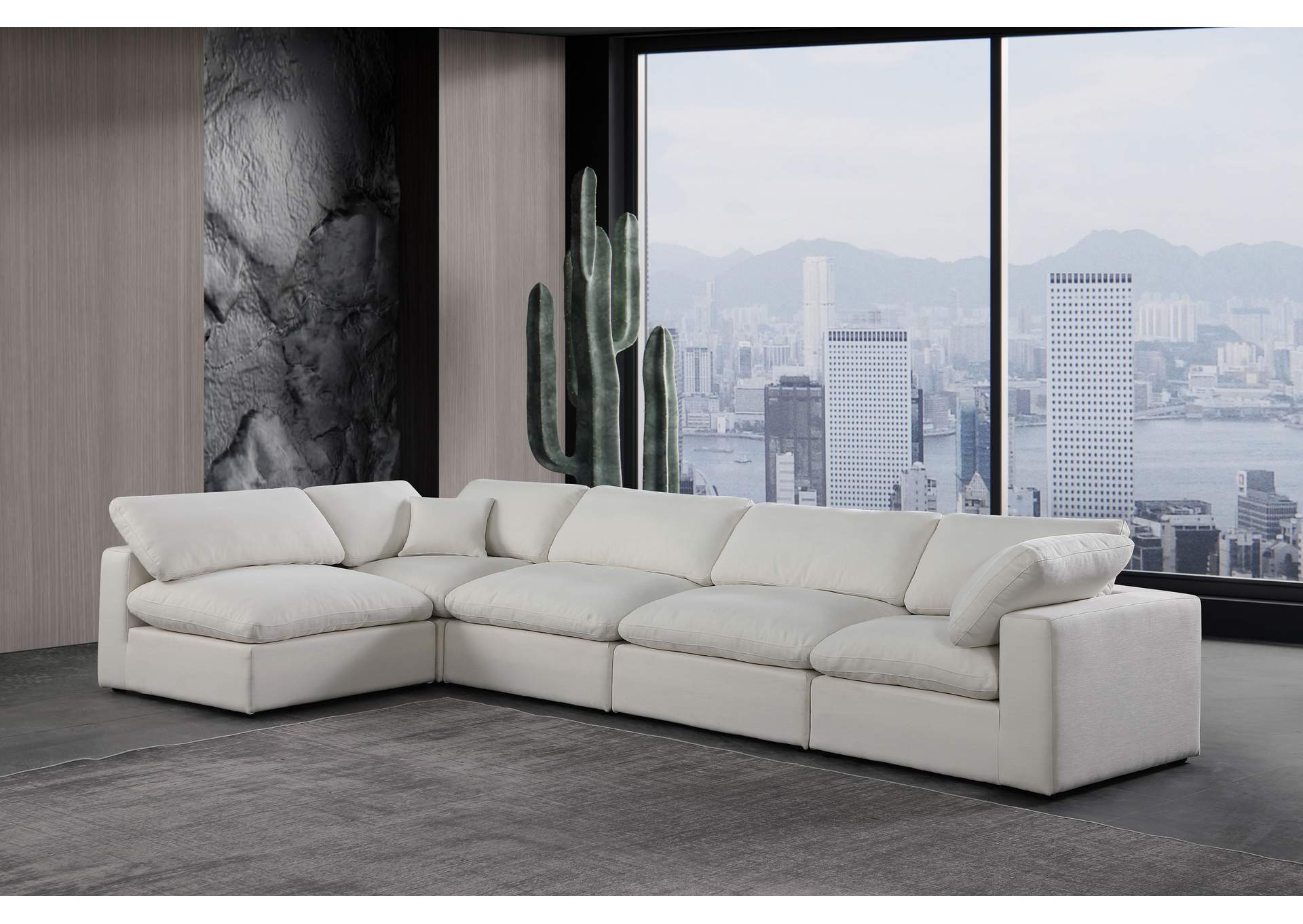 Comfy Cream Linen Textured Fabric Modular Sectional,Meridian Furniture