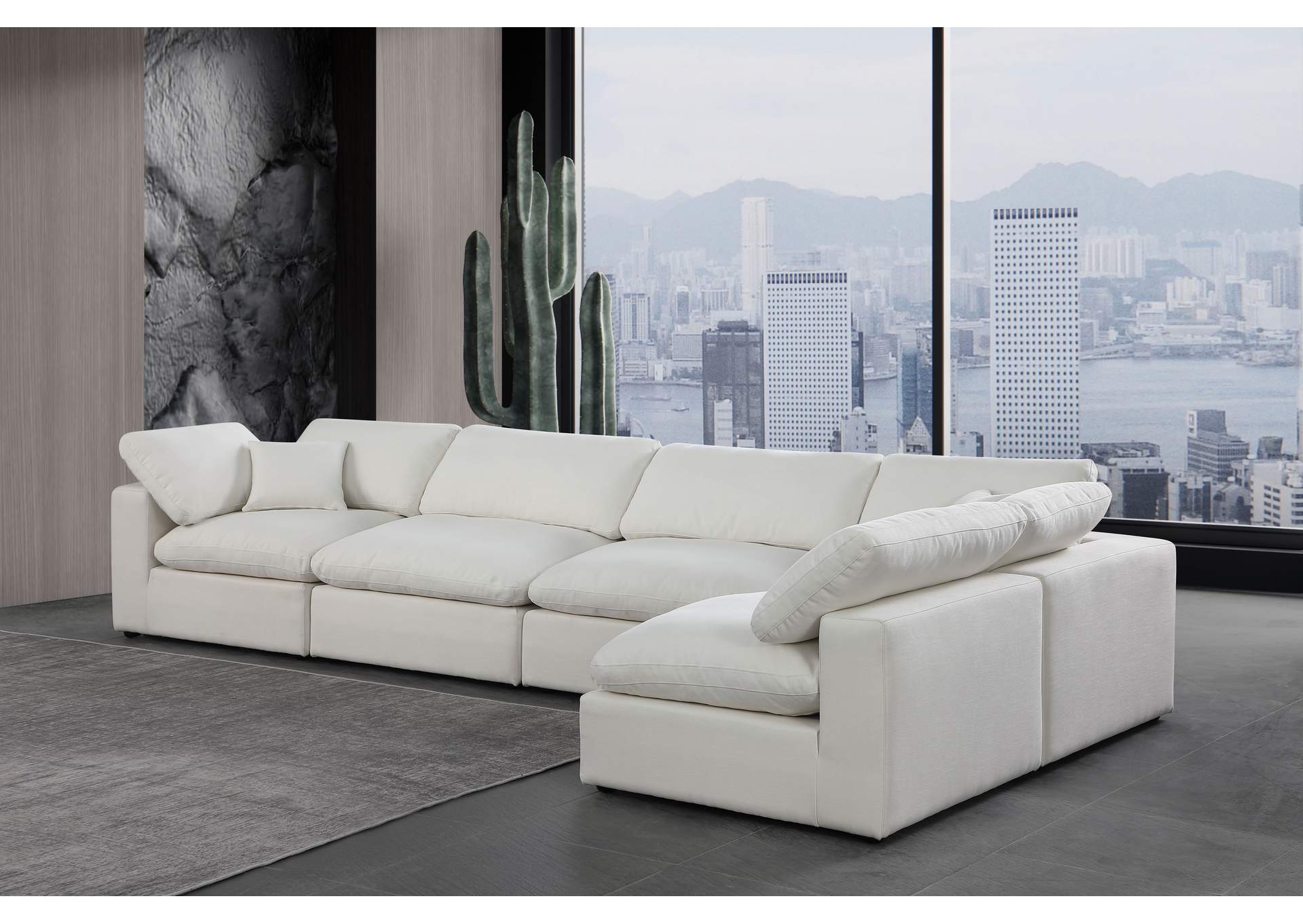 Comfy Cream Linen Textured Fabric Modular Sectional,Meridian Furniture