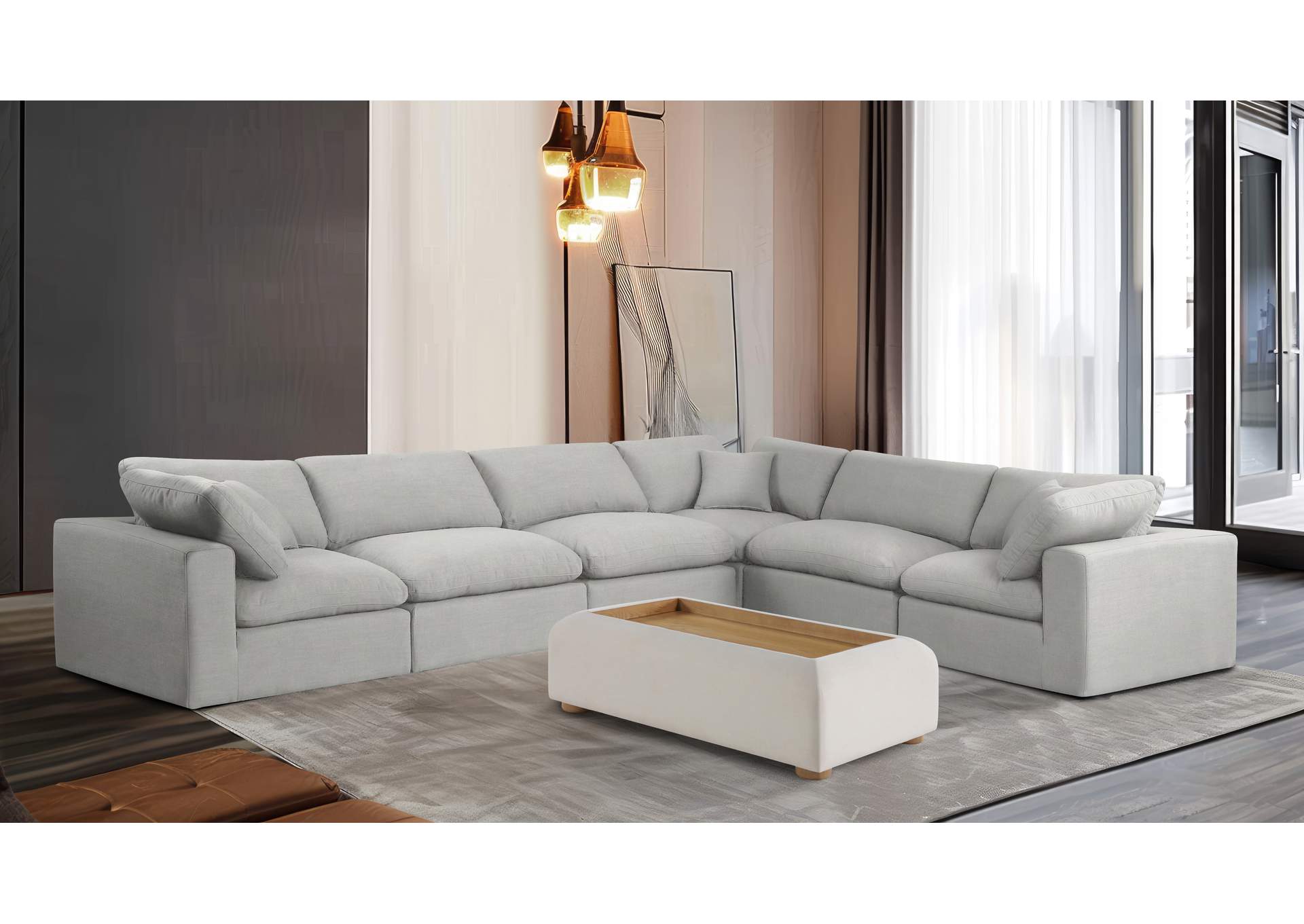 Comfy Cream Linen Textured Fabric Modular Sectional,Meridian Furniture