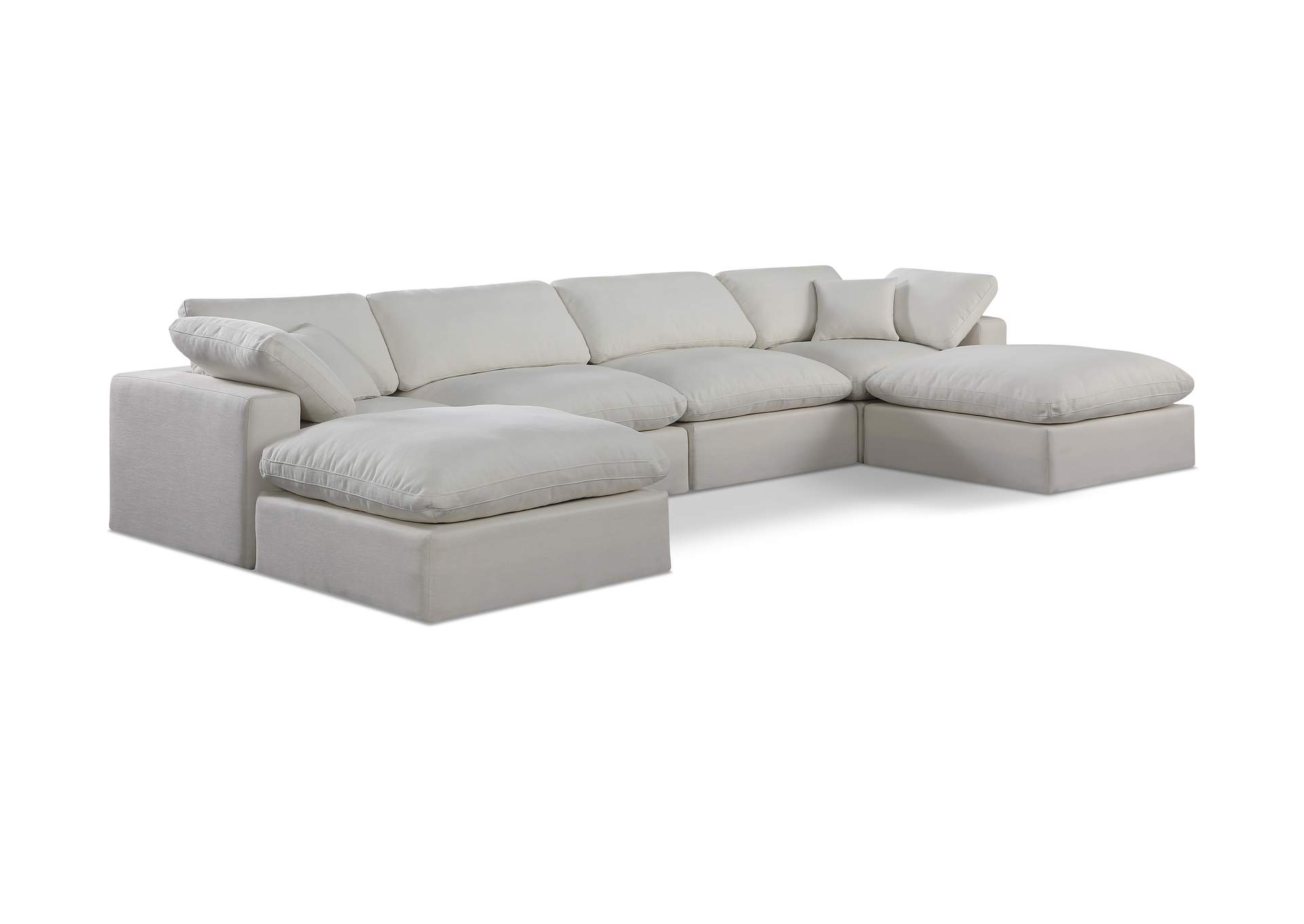 Comfy Cream Linen Textured Fabric Modular Sectional,Meridian Furniture