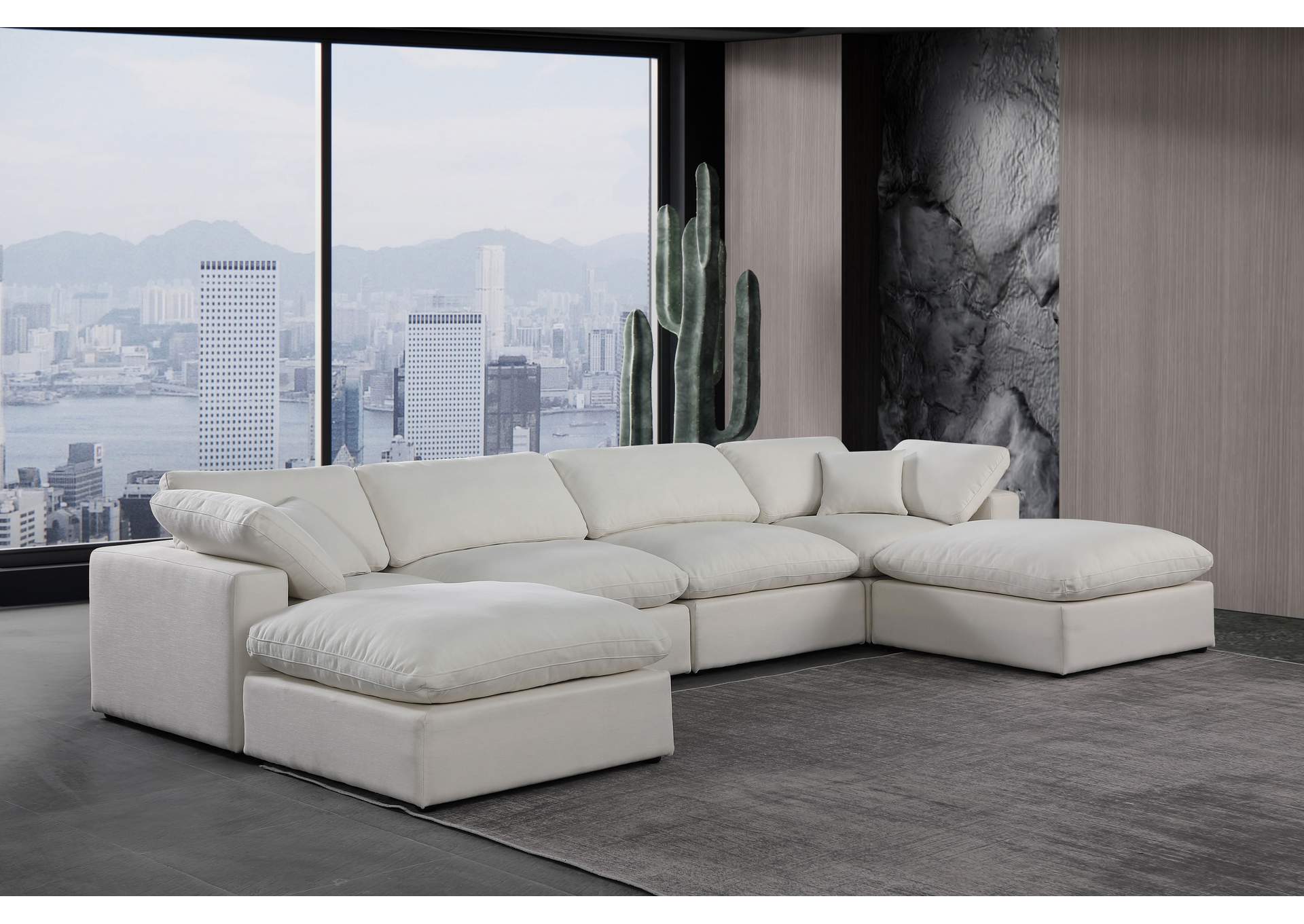 Comfy Cream Linen Textured Fabric Modular Sectional,Meridian Furniture