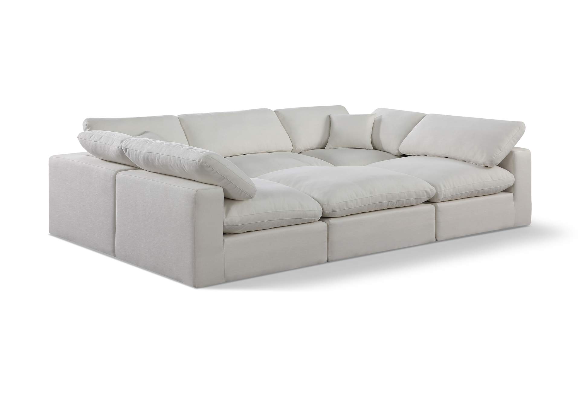 Comfy Cream Linen Textured Fabric Modular Sectional,Meridian Furniture