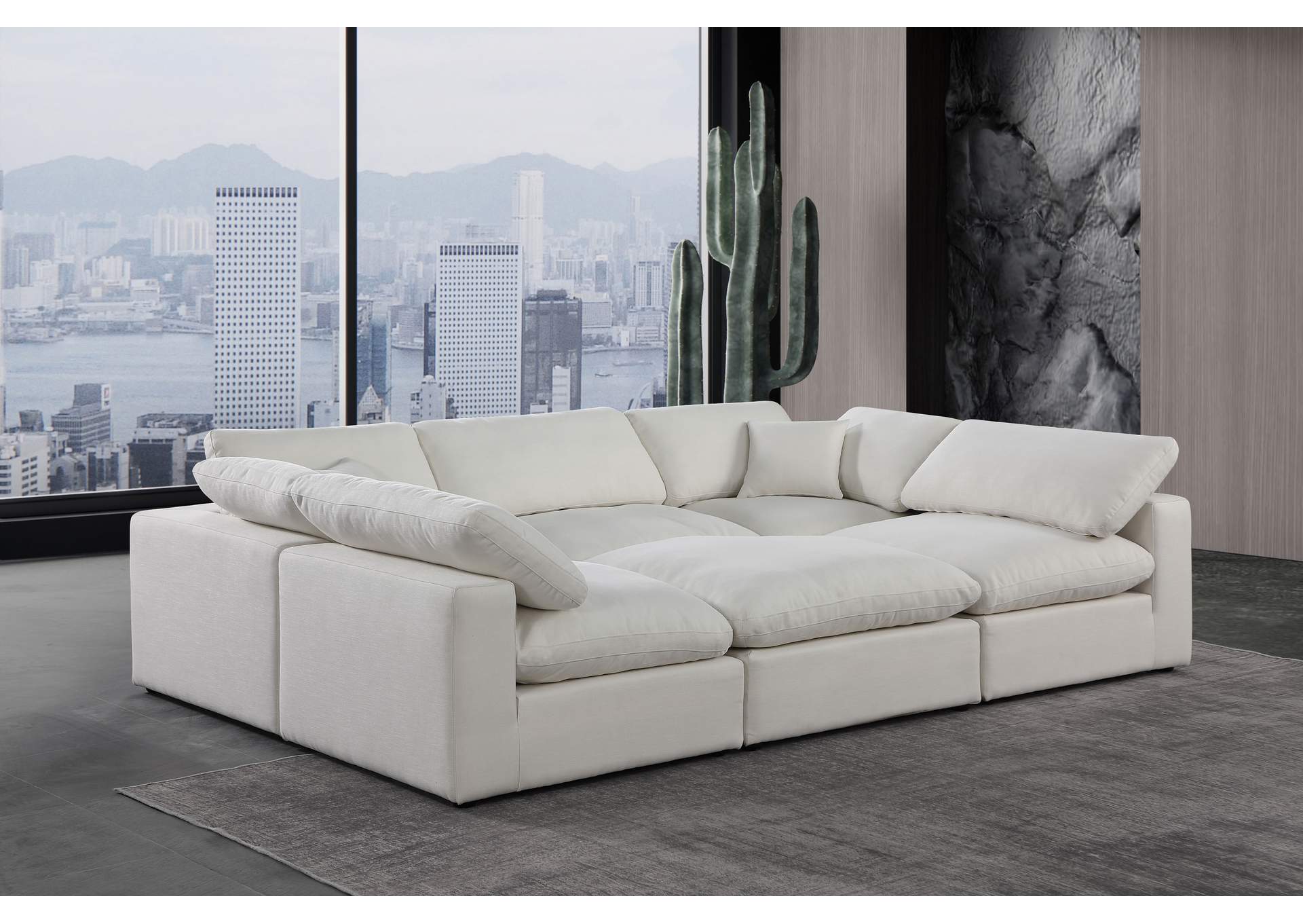 Comfy Cream Linen Textured Fabric Modular Sectional,Meridian Furniture