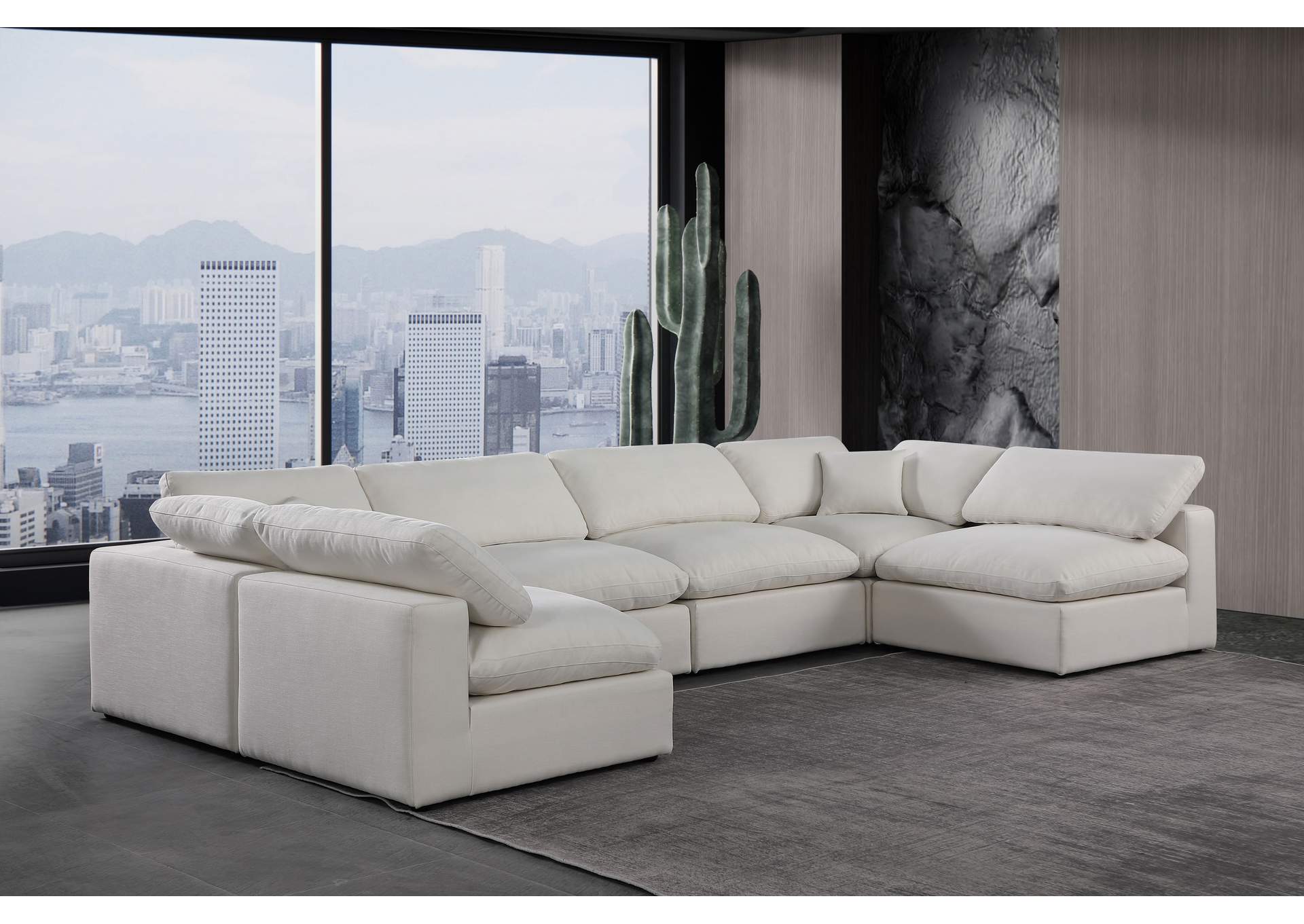Comfy Cream Linen Textured Fabric Modular Sectional,Meridian Furniture