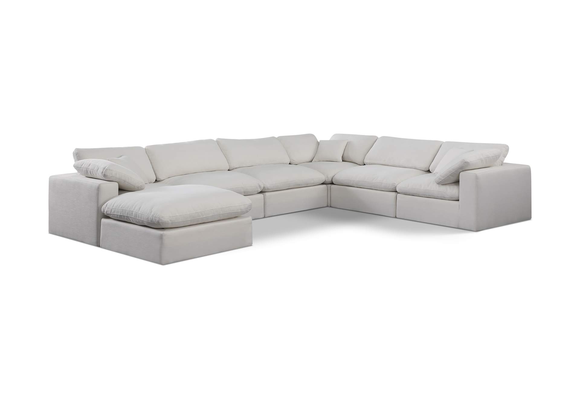 Comfy Cream Linen Textured Fabric Modular Sectional,Meridian Furniture