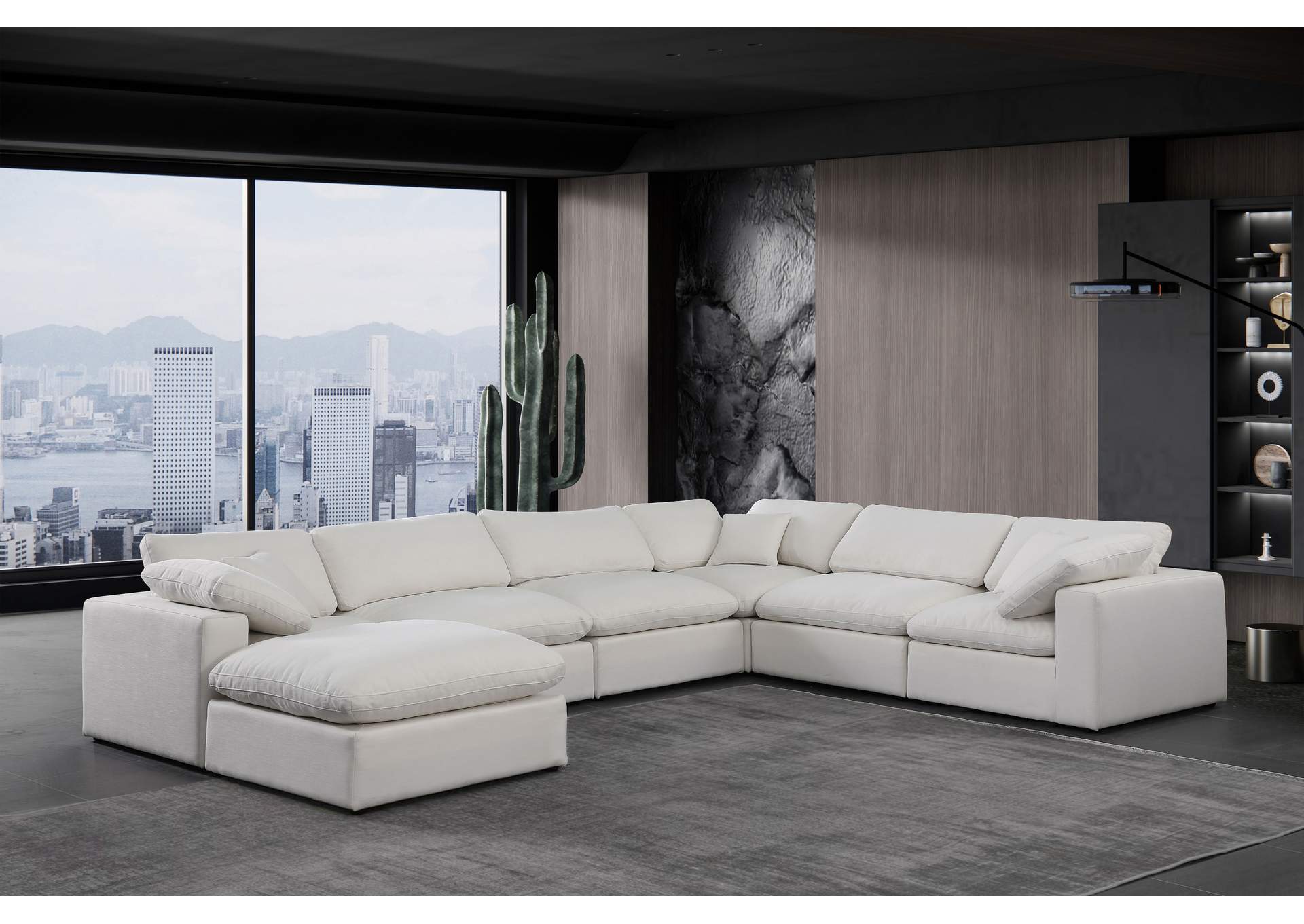 Comfy Cream Linen Textured Fabric Modular Sectional,Meridian Furniture