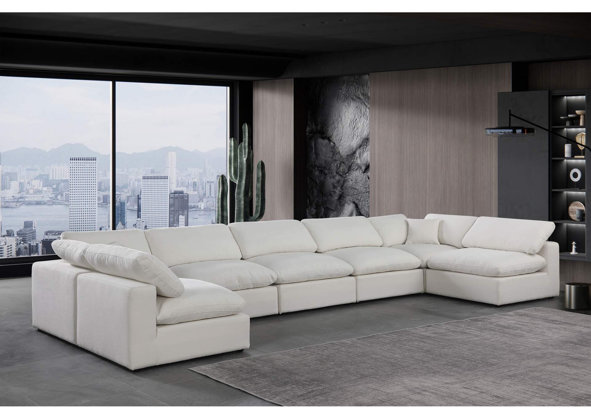 Comfy Cream Linen Textured Fabric Modular Sectional,Meridian Furniture