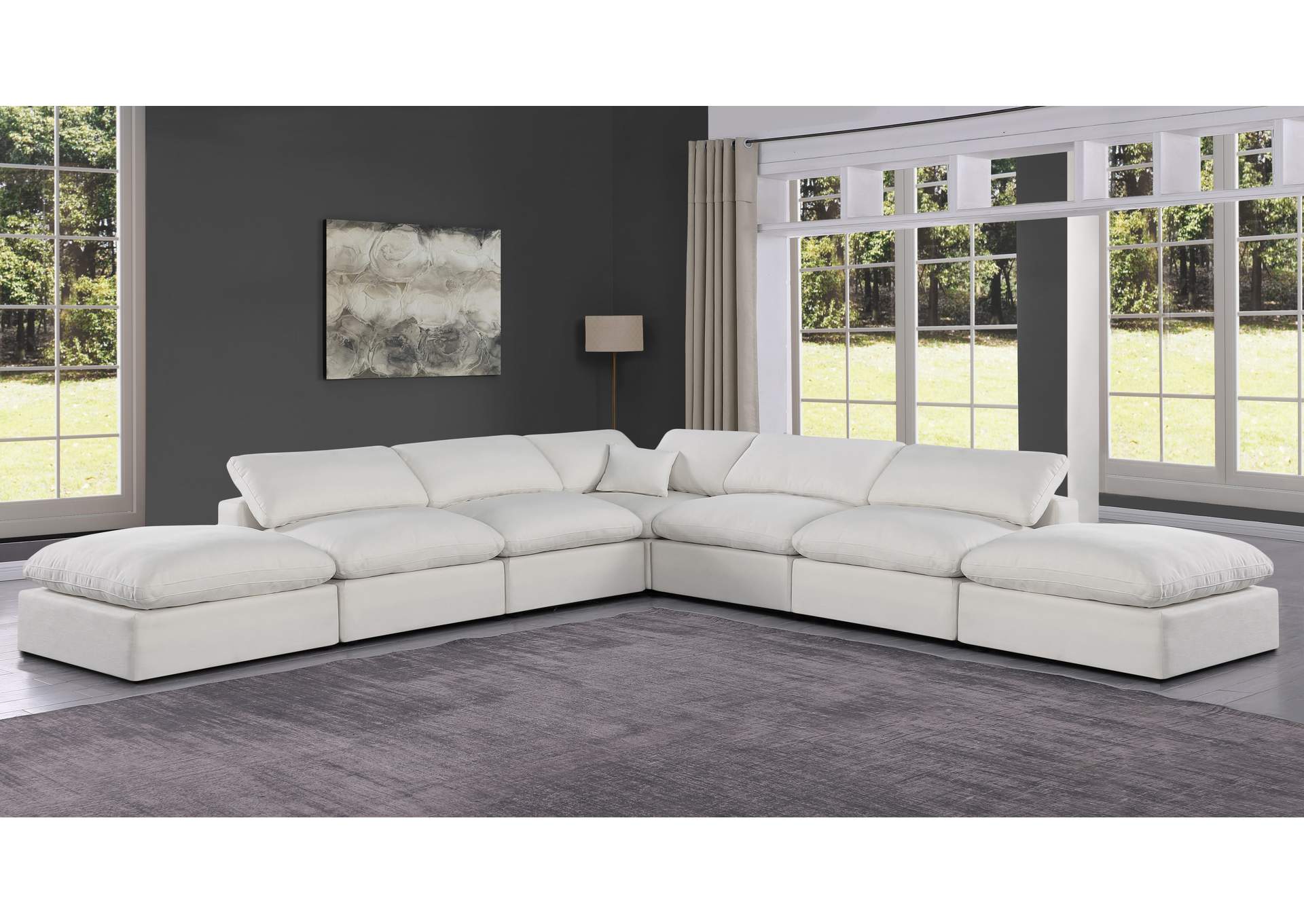Comfy Cream Linen Textured Fabric Modular Sectional,Meridian Furniture