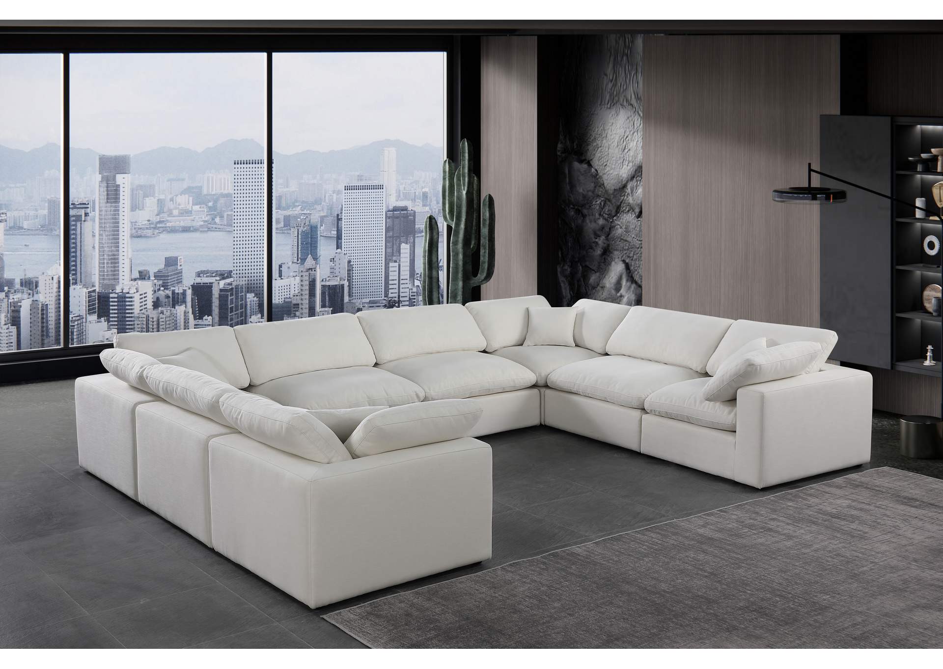 Comfy Cream Linen Textured Fabric Modular Sectional,Meridian Furniture