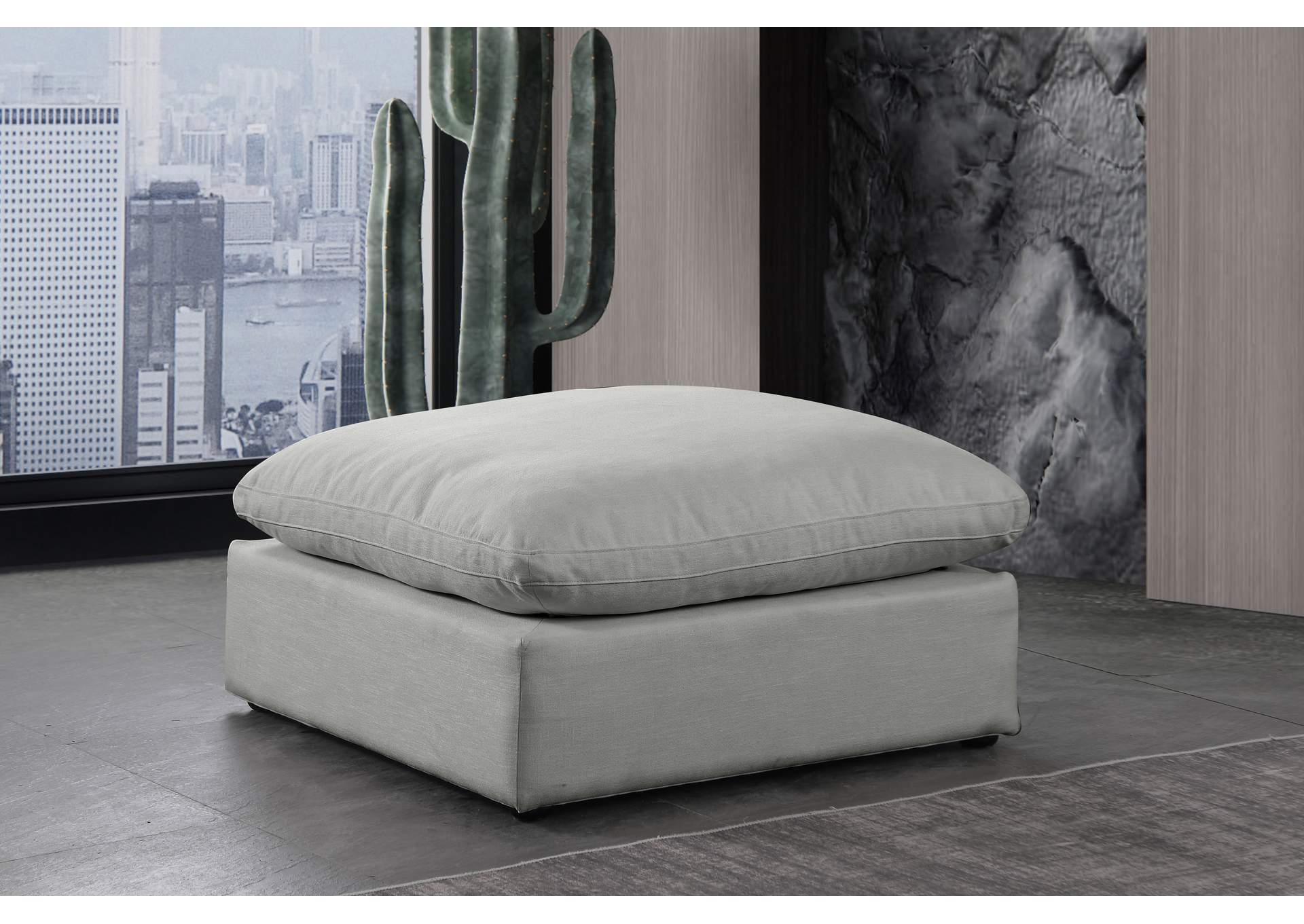 Comfy Grey Linen Textured Fabric Modular Ottoman,Meridian Furniture