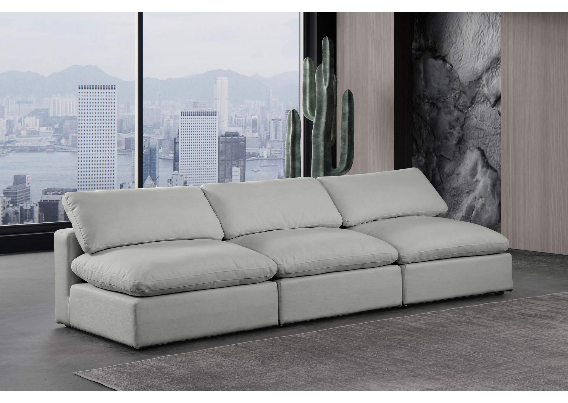 Comfy Grey Linen Textured Fabric Modular Sofa,Meridian Furniture