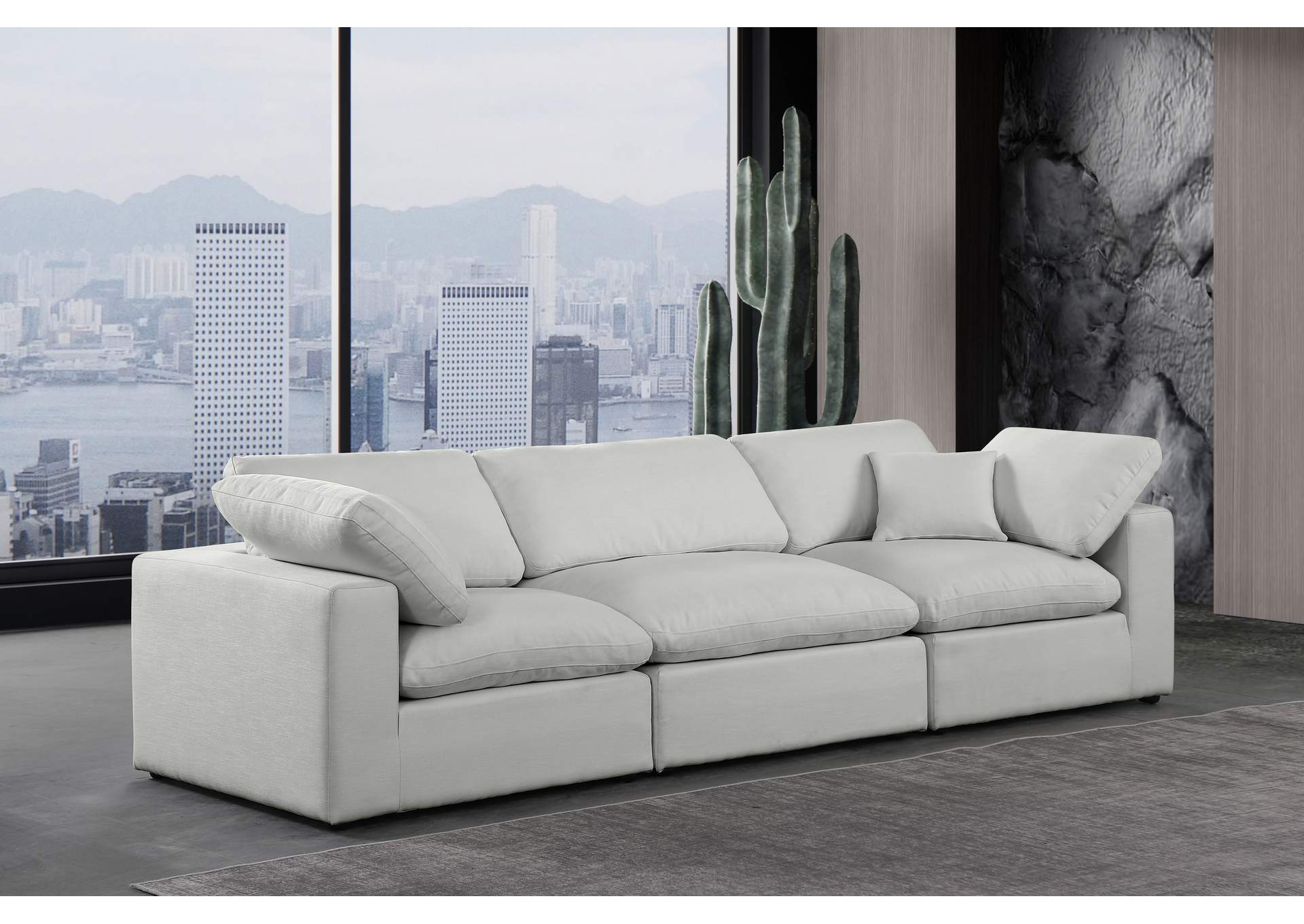 Comfy Grey Linen Textured Fabric Modular Sofa,Meridian Furniture