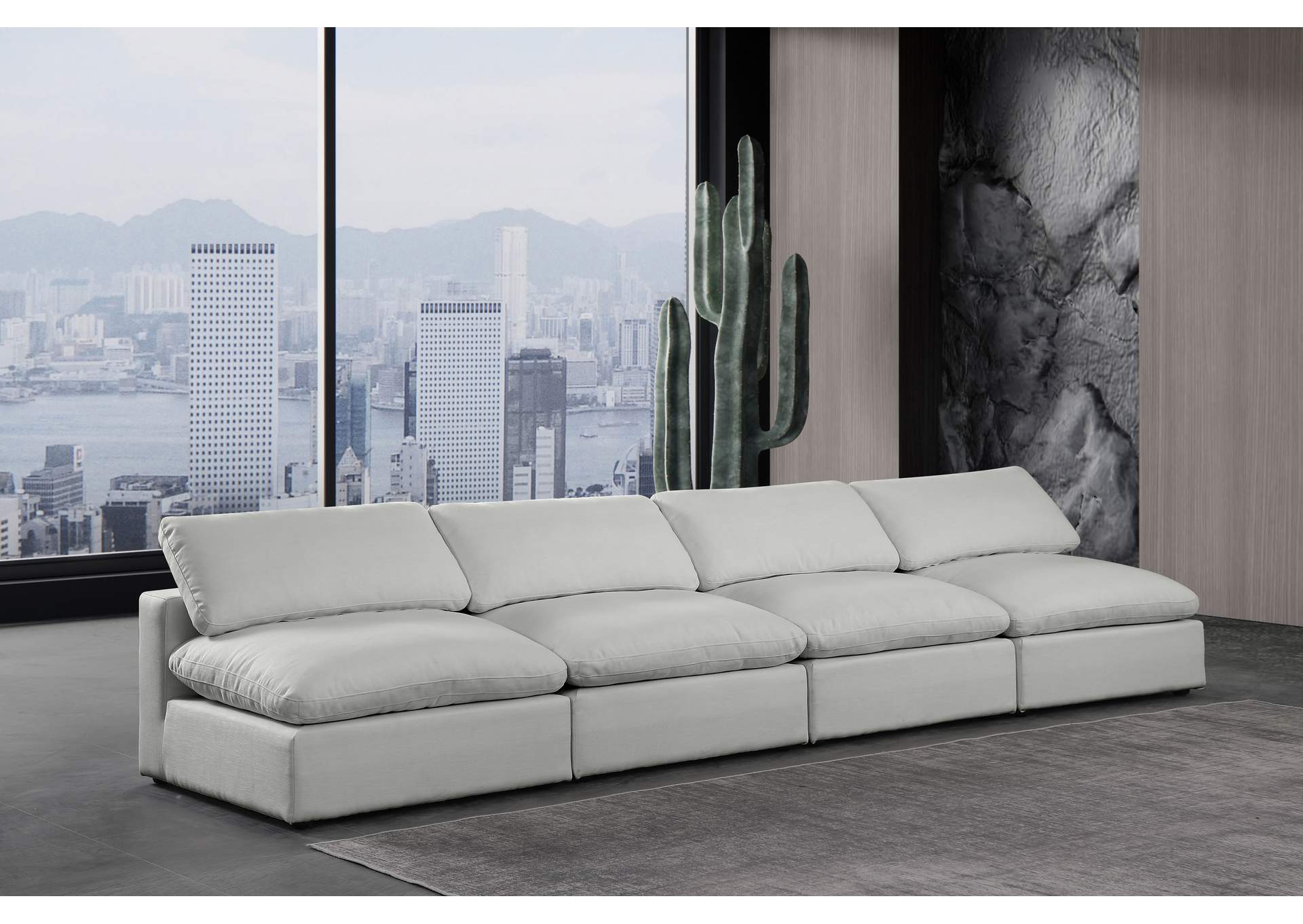 Comfy Grey Linen Textured Fabric Modular Sofa,Meridian Furniture