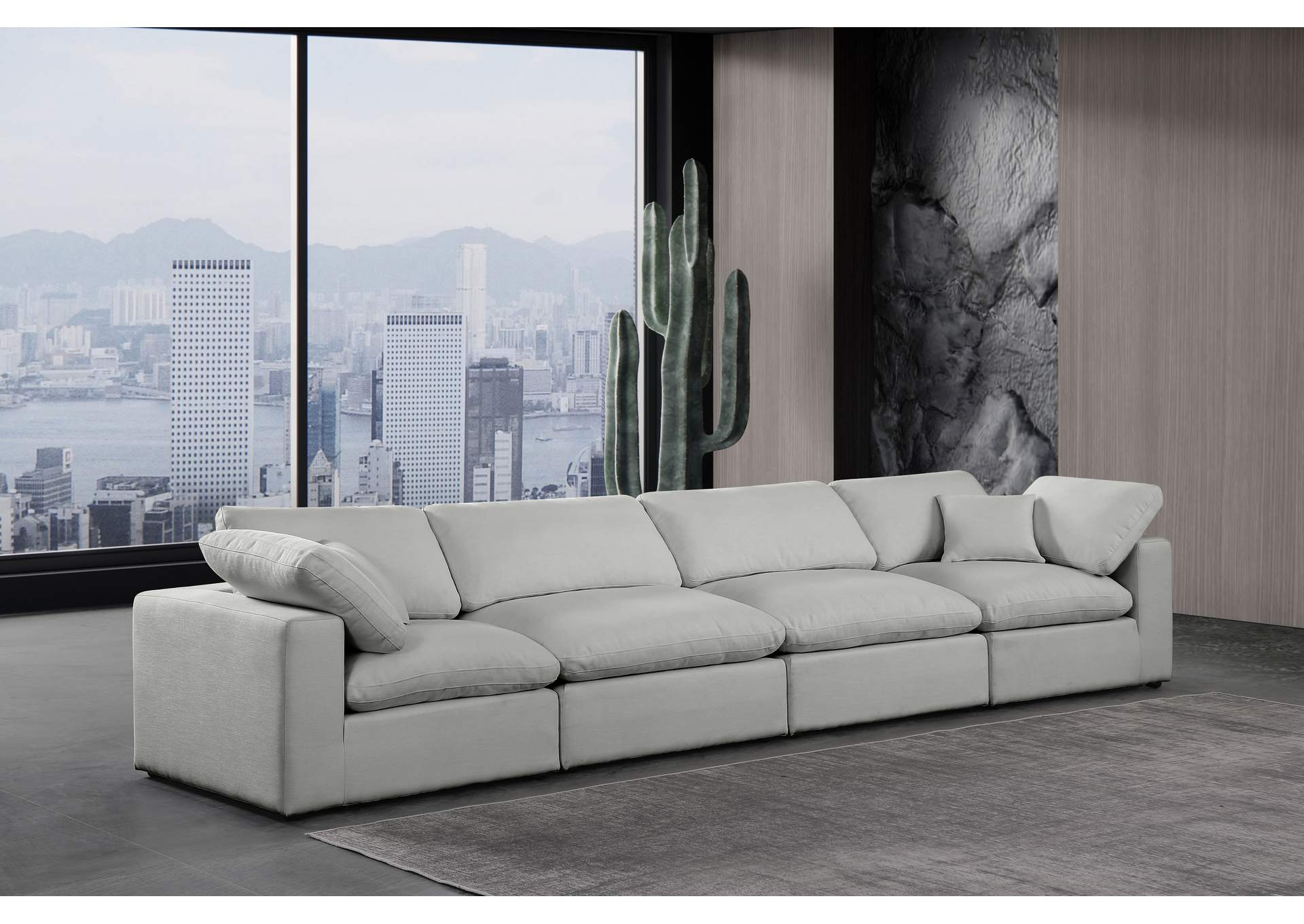 Comfy Grey Linen Textured Fabric Modular Sofa,Meridian Furniture