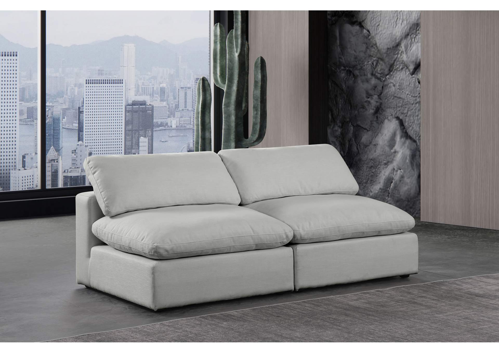 Comfy Grey Linen Textured Fabric Modular Sofa,Meridian Furniture