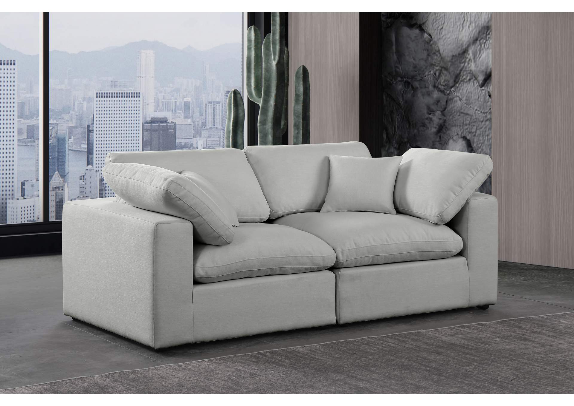 Comfy Grey Linen Textured Fabric Modular Sofa,Meridian Furniture