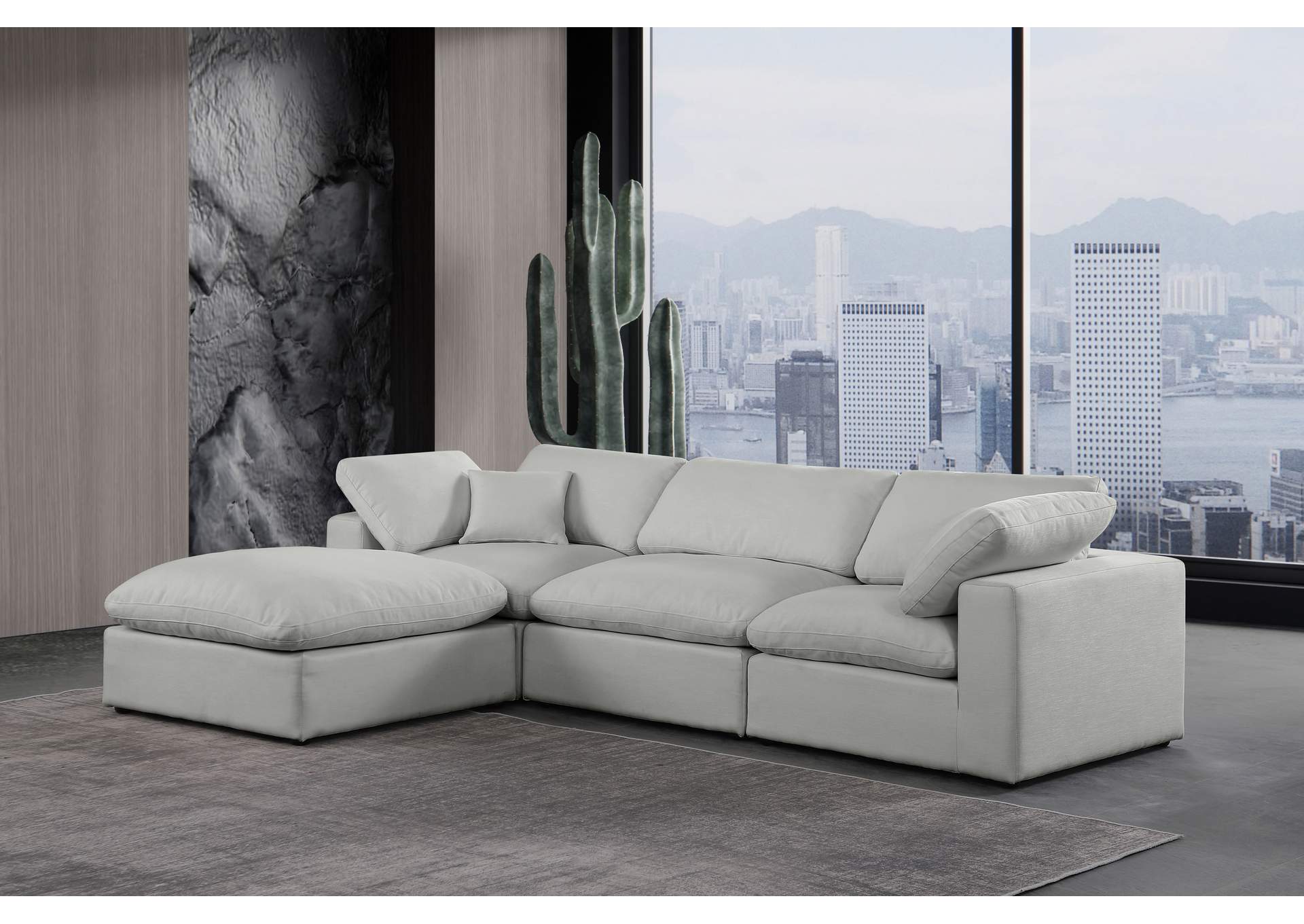 Comfy Grey Linen Textured Fabric Modular Sectional,Meridian Furniture