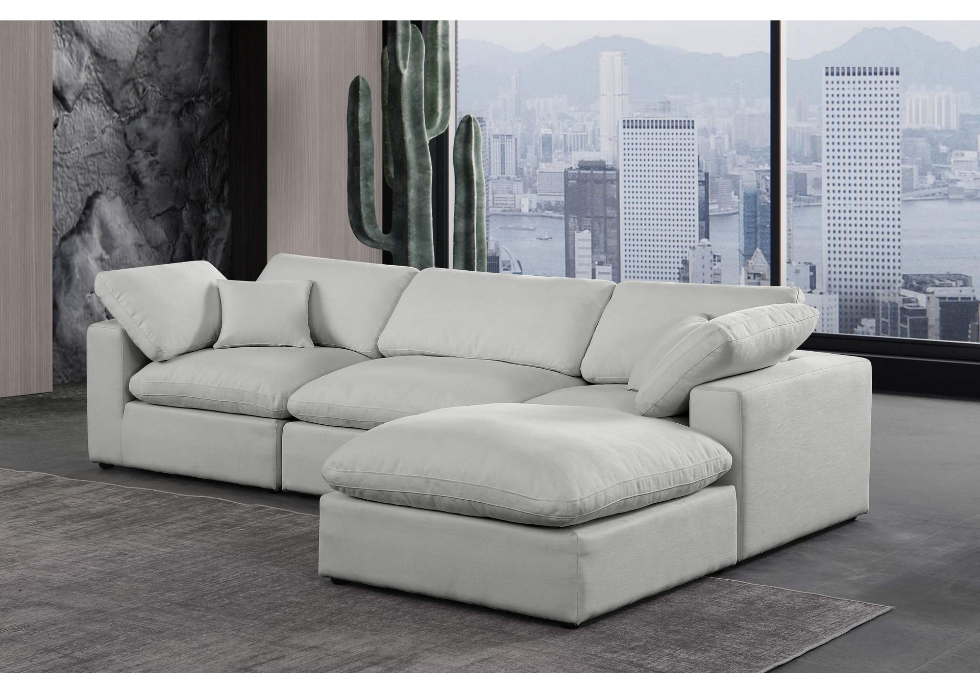 Comfy Grey Linen Textured Fabric Modular Sectional,Meridian Furniture