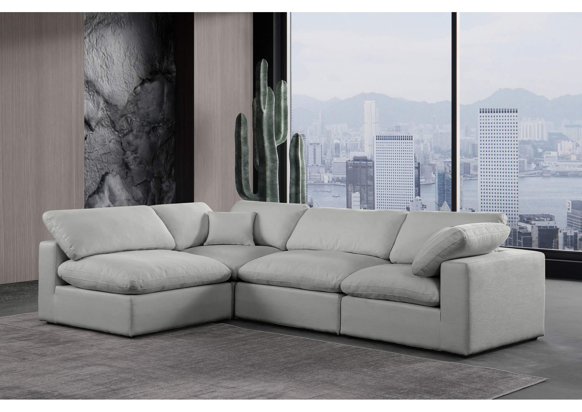 Comfy Grey Linen Textured Fabric Modular Sectional,Meridian Furniture