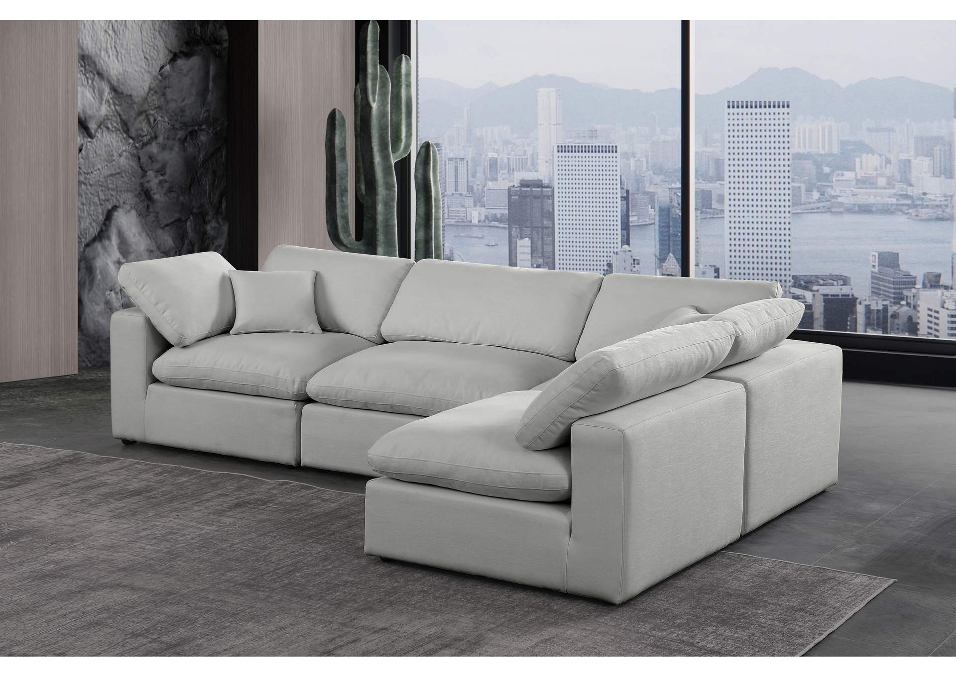 Comfy Grey Linen Textured Fabric Modular Sectional,Meridian Furniture