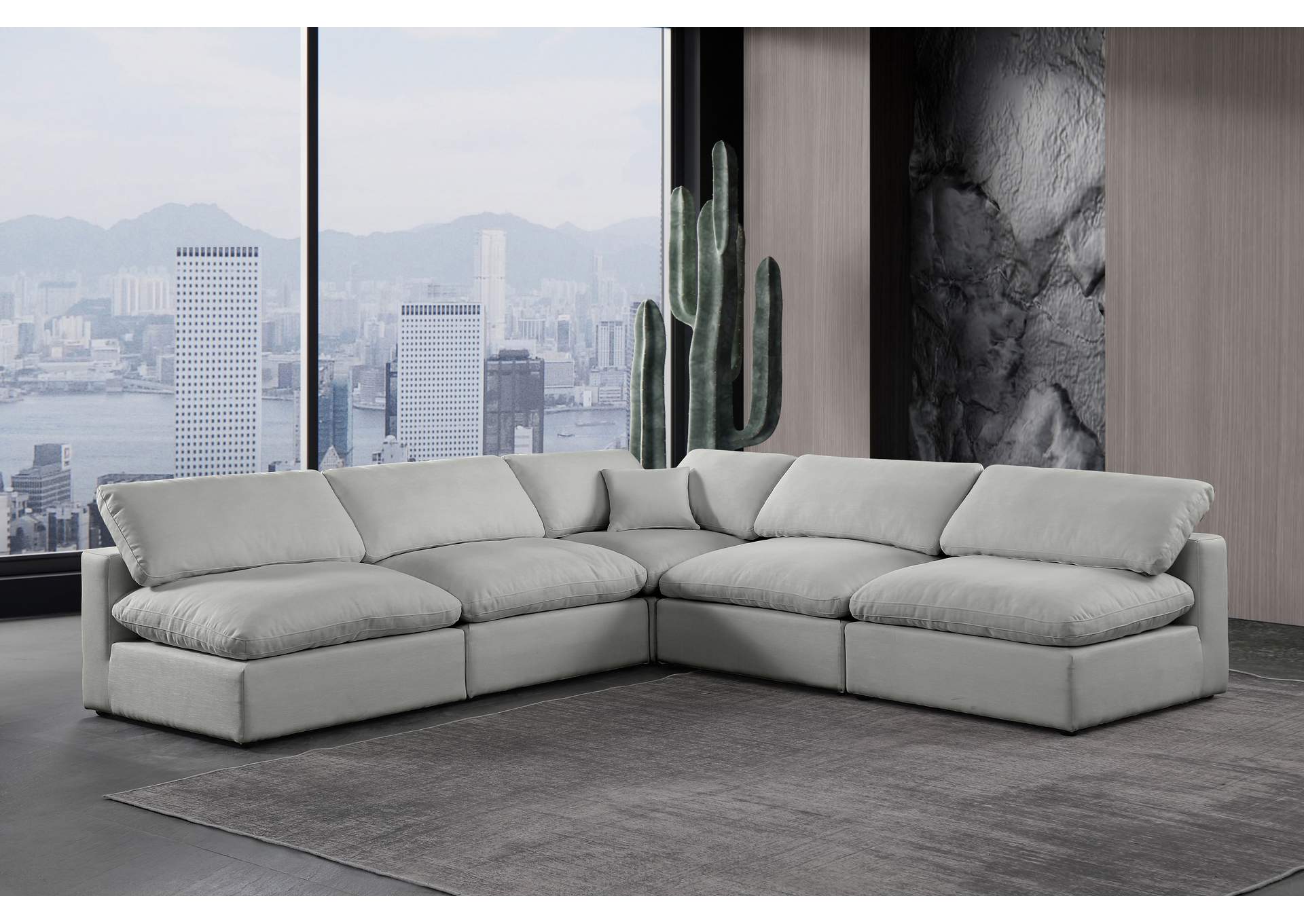 Comfy Grey Linen Textured Fabric Modular Sectional,Meridian Furniture