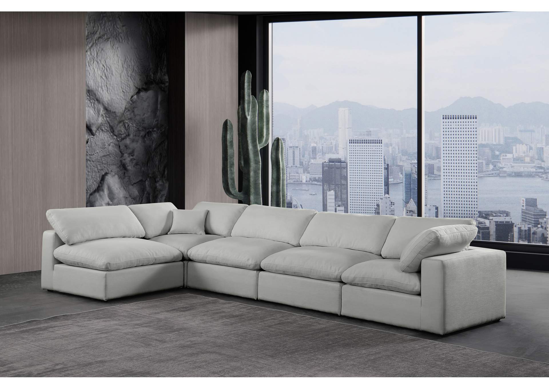 Comfy Grey Linen Textured Fabric Modular Sectional,Meridian Furniture