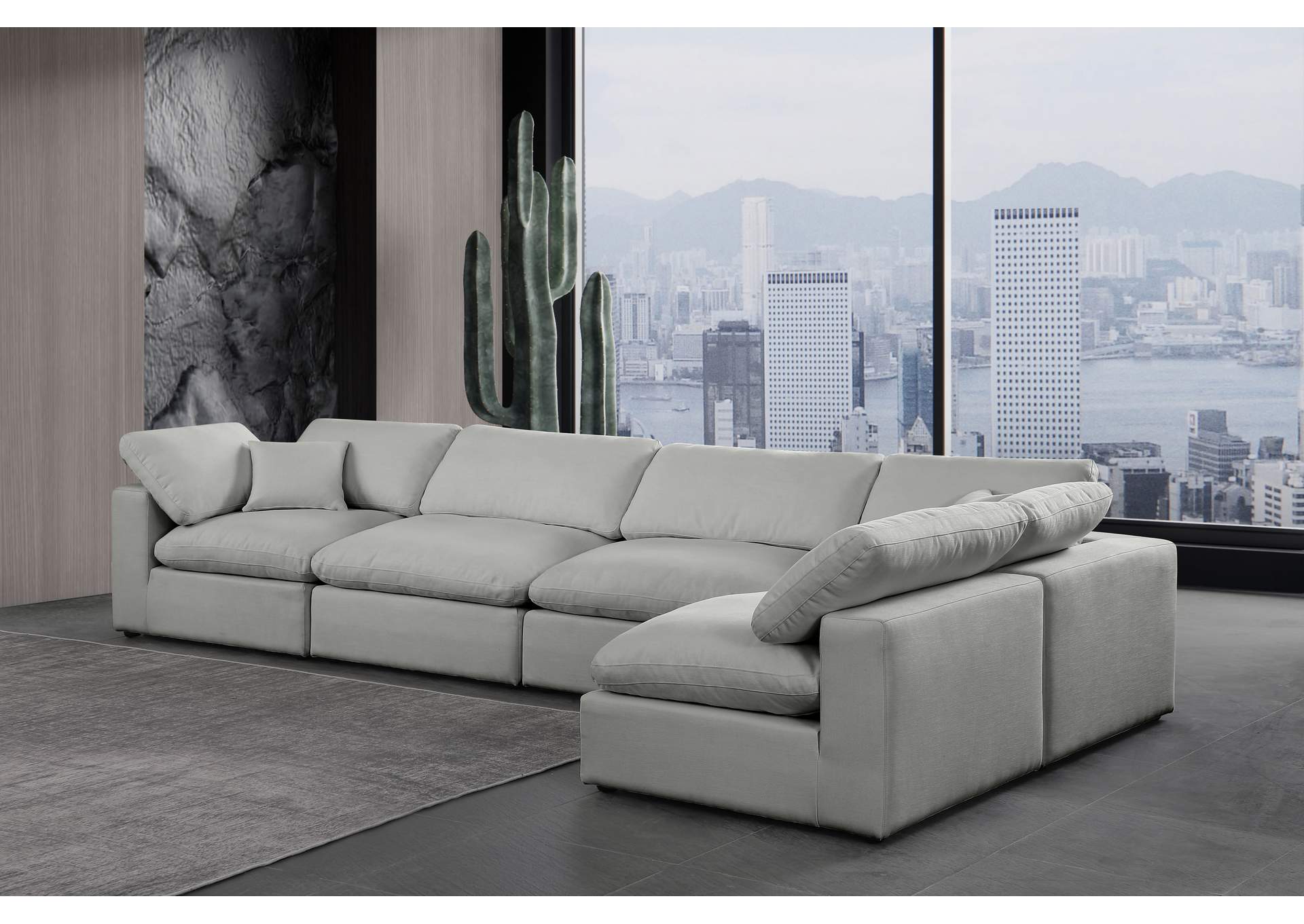 Comfy Grey Linen Textured Fabric Modular Sectional,Meridian Furniture