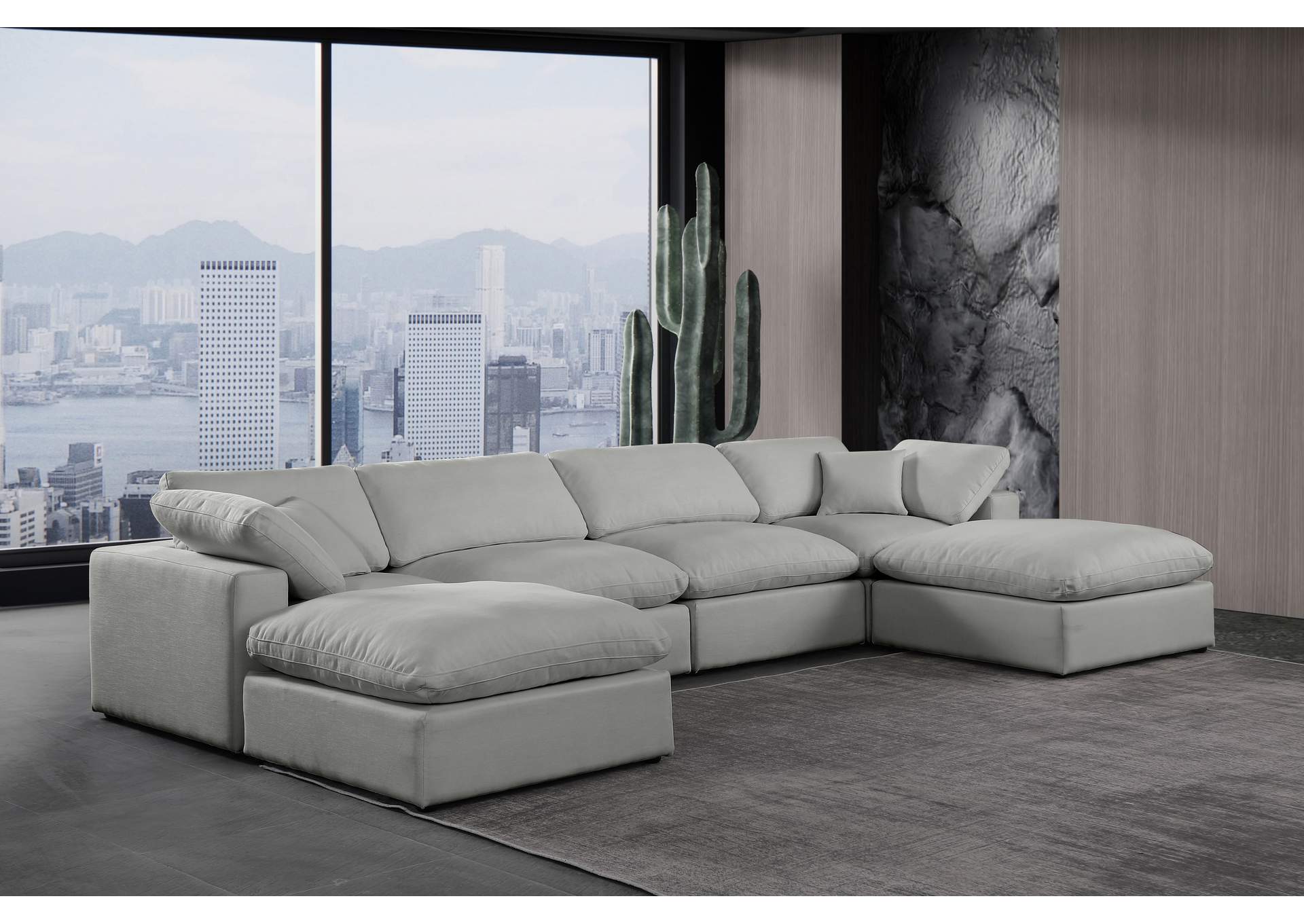 Comfy Grey Linen Textured Fabric Modular Sectional,Meridian Furniture