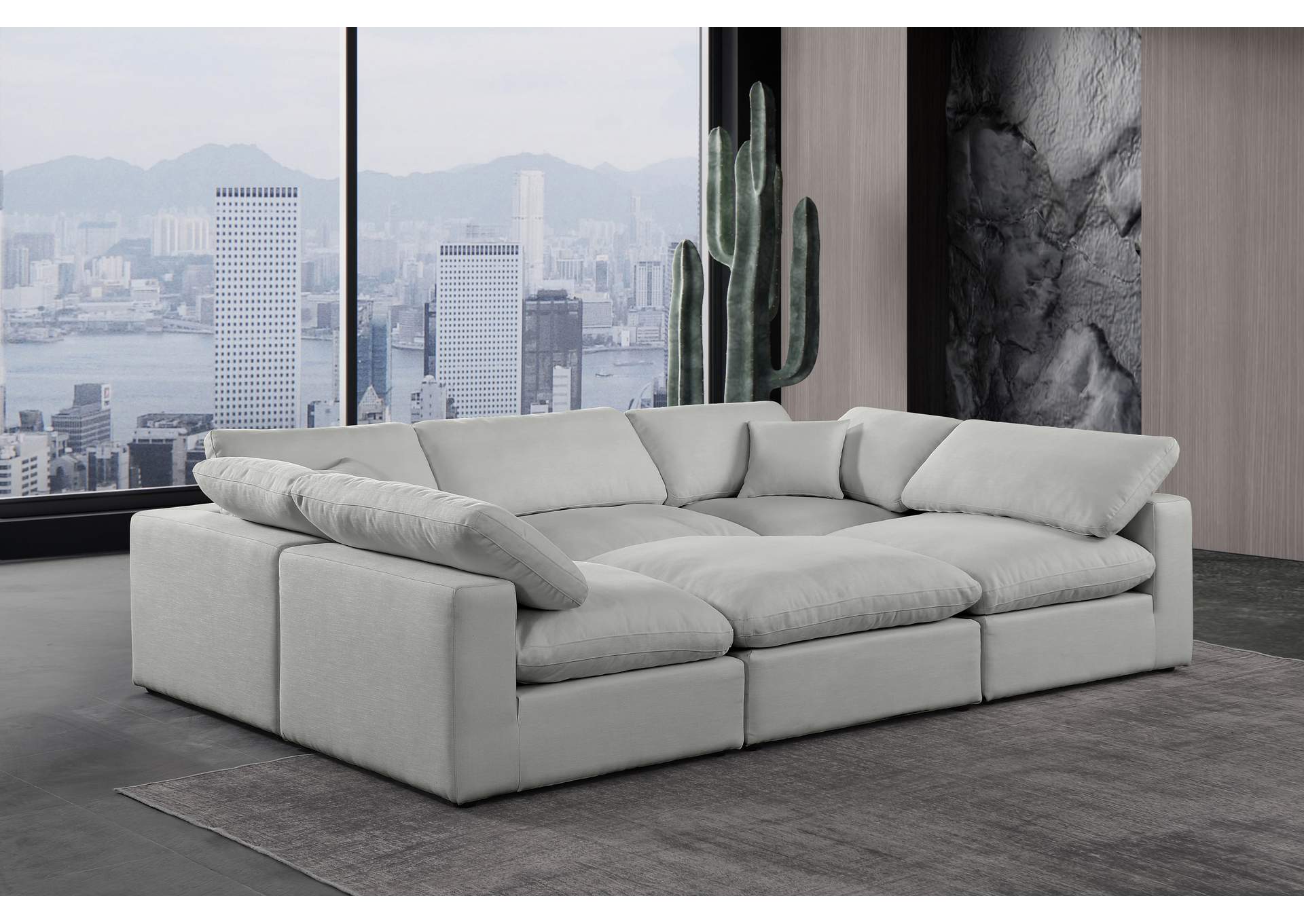 Comfy Grey Linen Textured Fabric Modular Sectional,Meridian Furniture