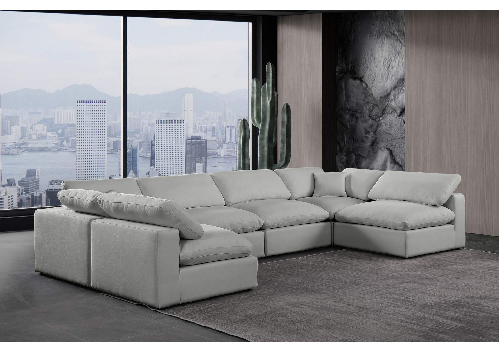 Comfy Grey Linen Textured Fabric Modular Sectional,Meridian Furniture