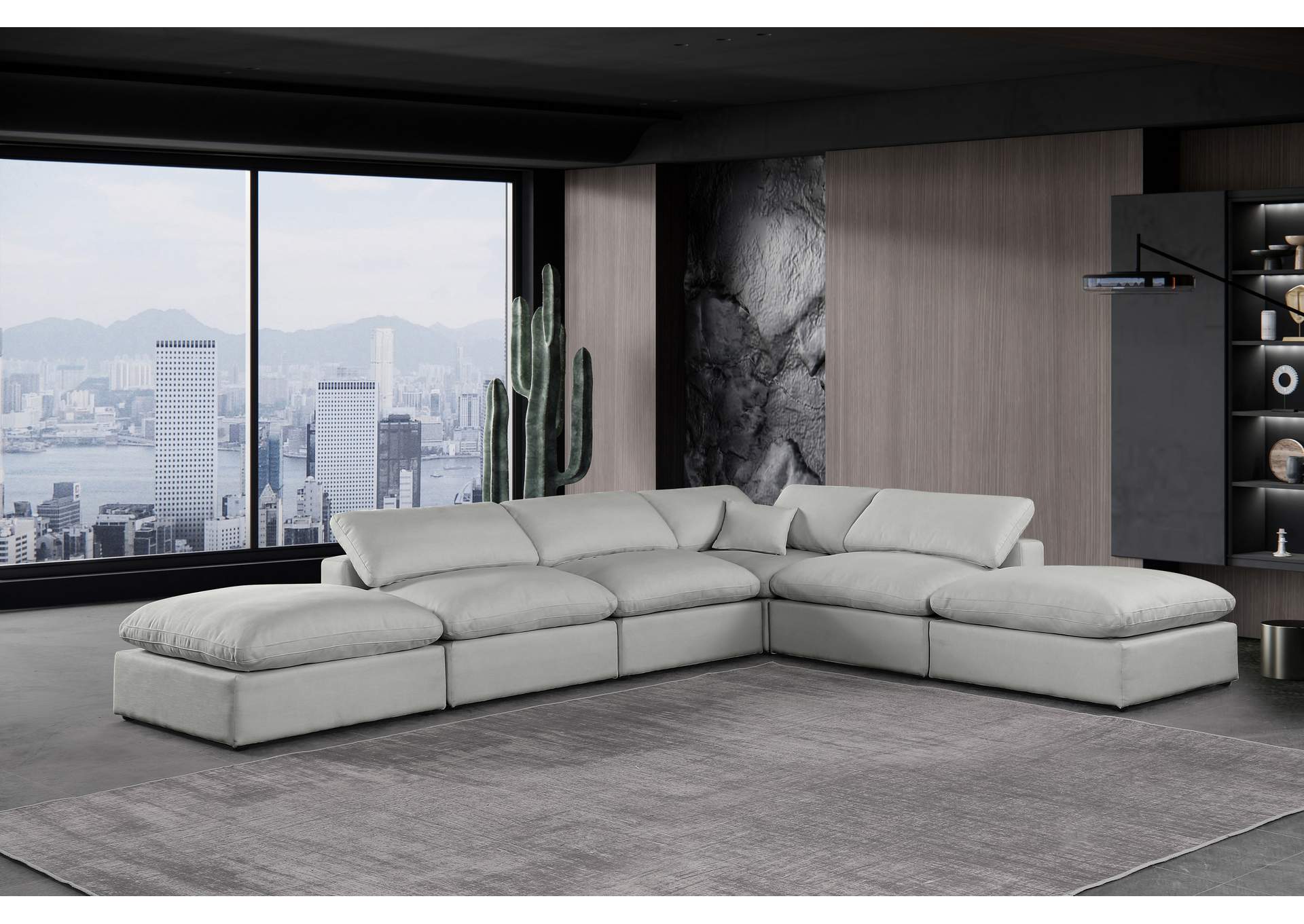 Comfy Grey Linen Textured Fabric Modular Sectional,Meridian Furniture