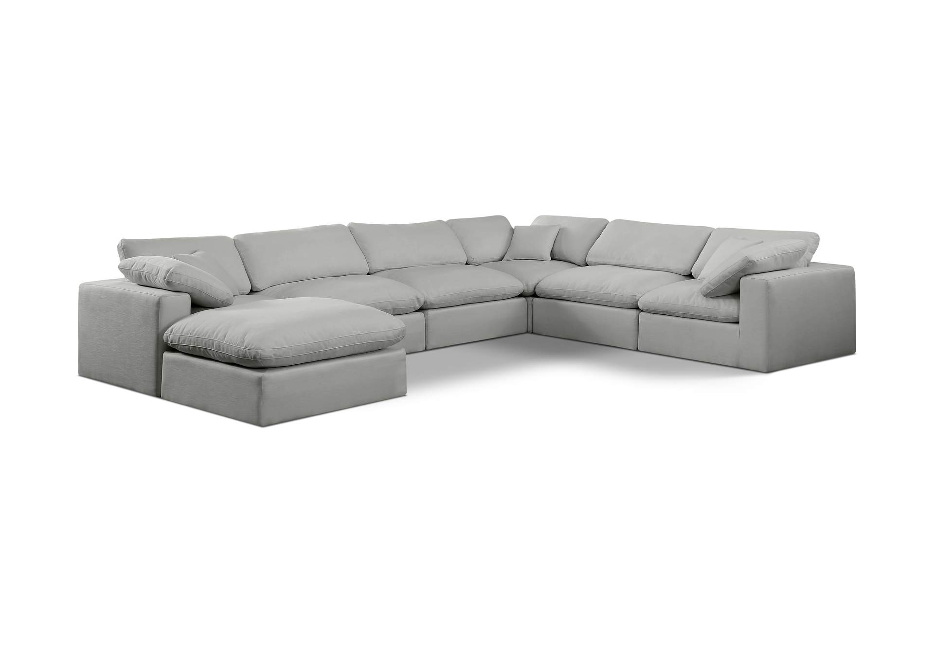Comfy Grey Linen Textured Fabric Modular Sectional,Meridian Furniture