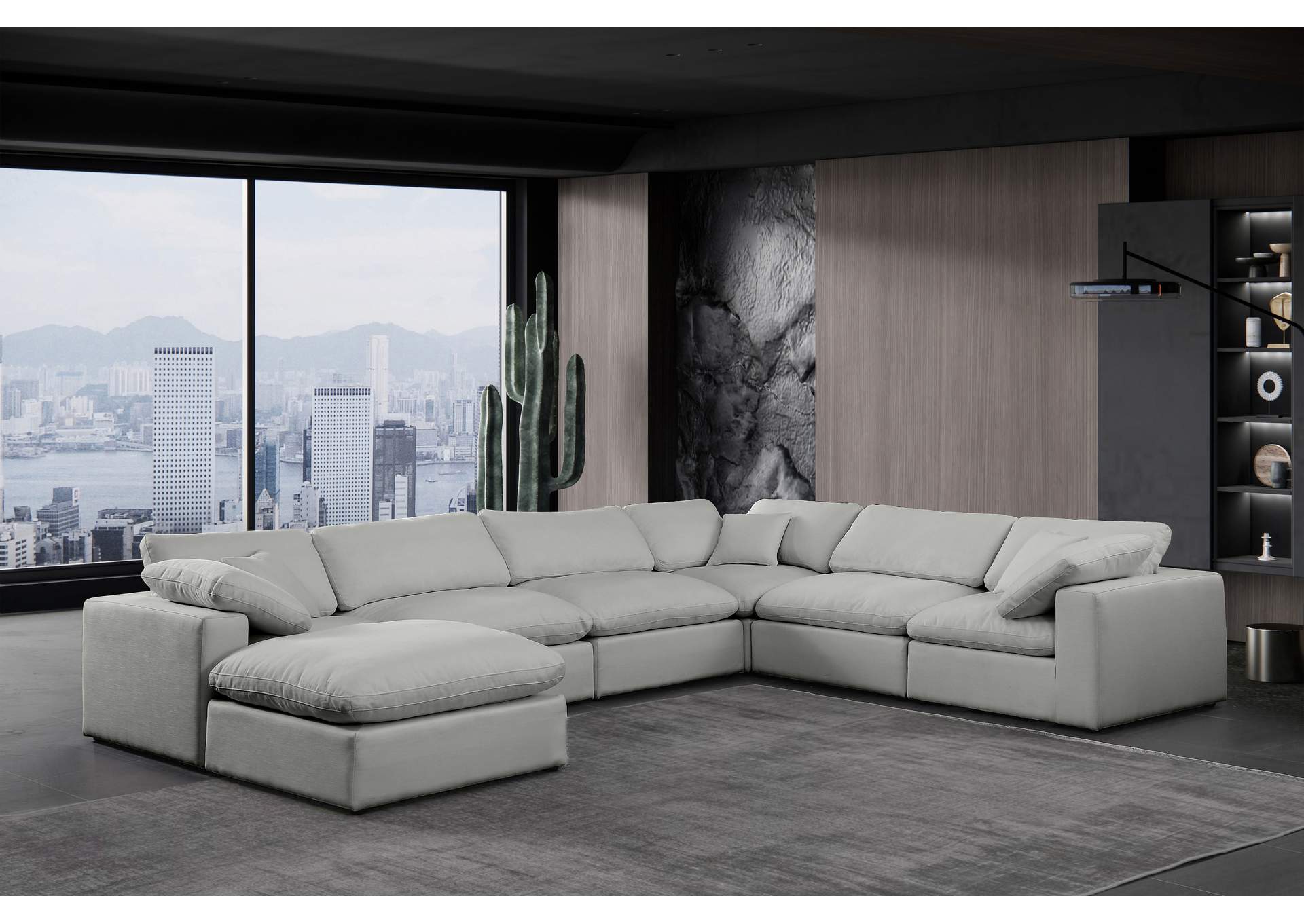 Comfy Grey Linen Textured Fabric Modular Sectional,Meridian Furniture