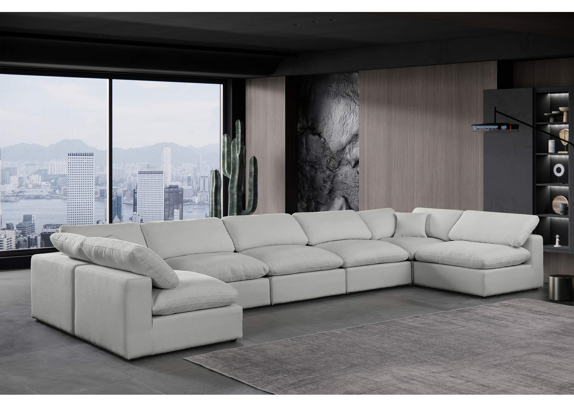 Comfy Grey Linen Textured Fabric Modular Sectional,Meridian Furniture