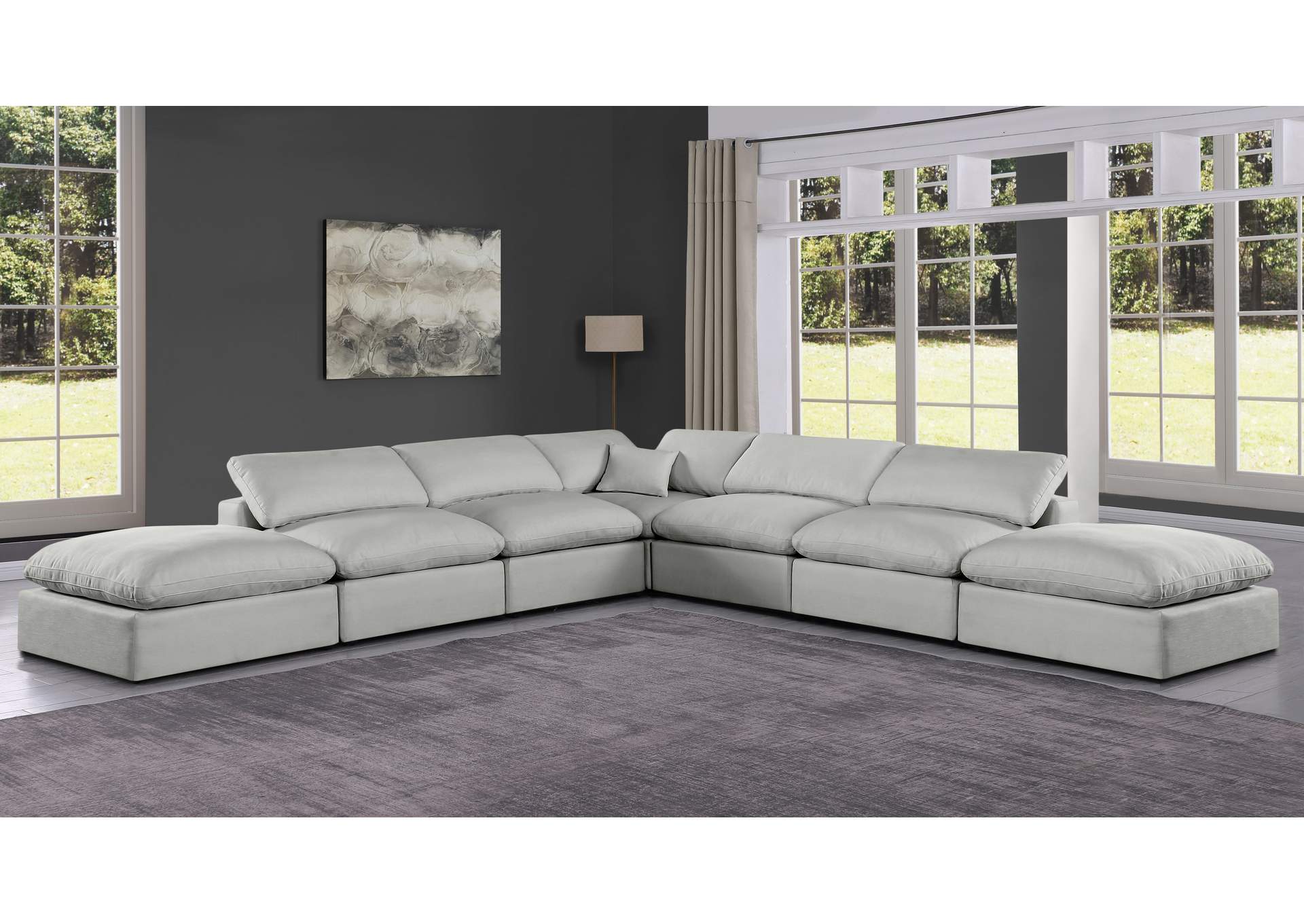 Comfy Grey Linen Textured Fabric Modular Sectional,Meridian Furniture