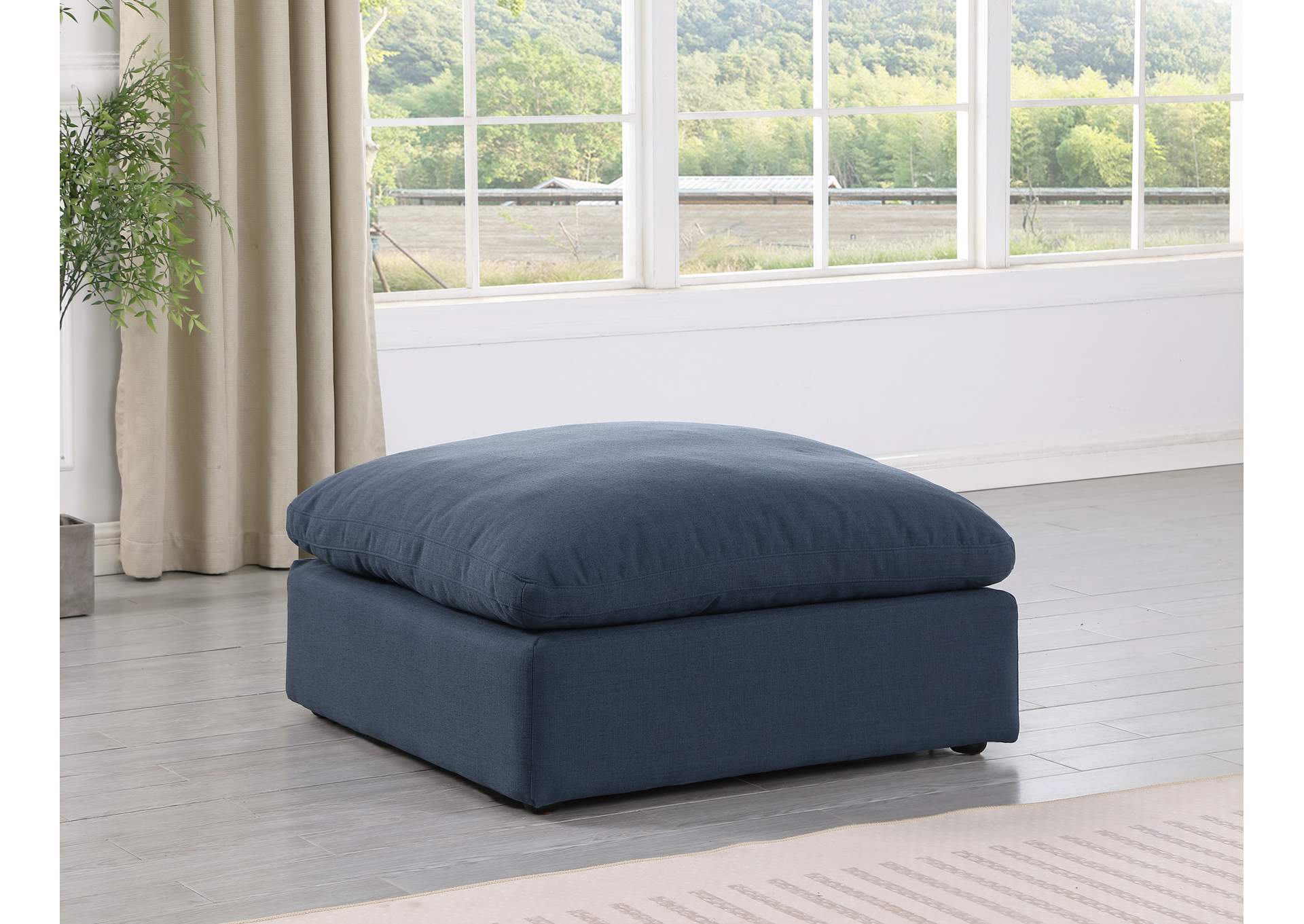 Comfy Navy Linen Textured Fabric Modular Ottoman,Meridian Furniture