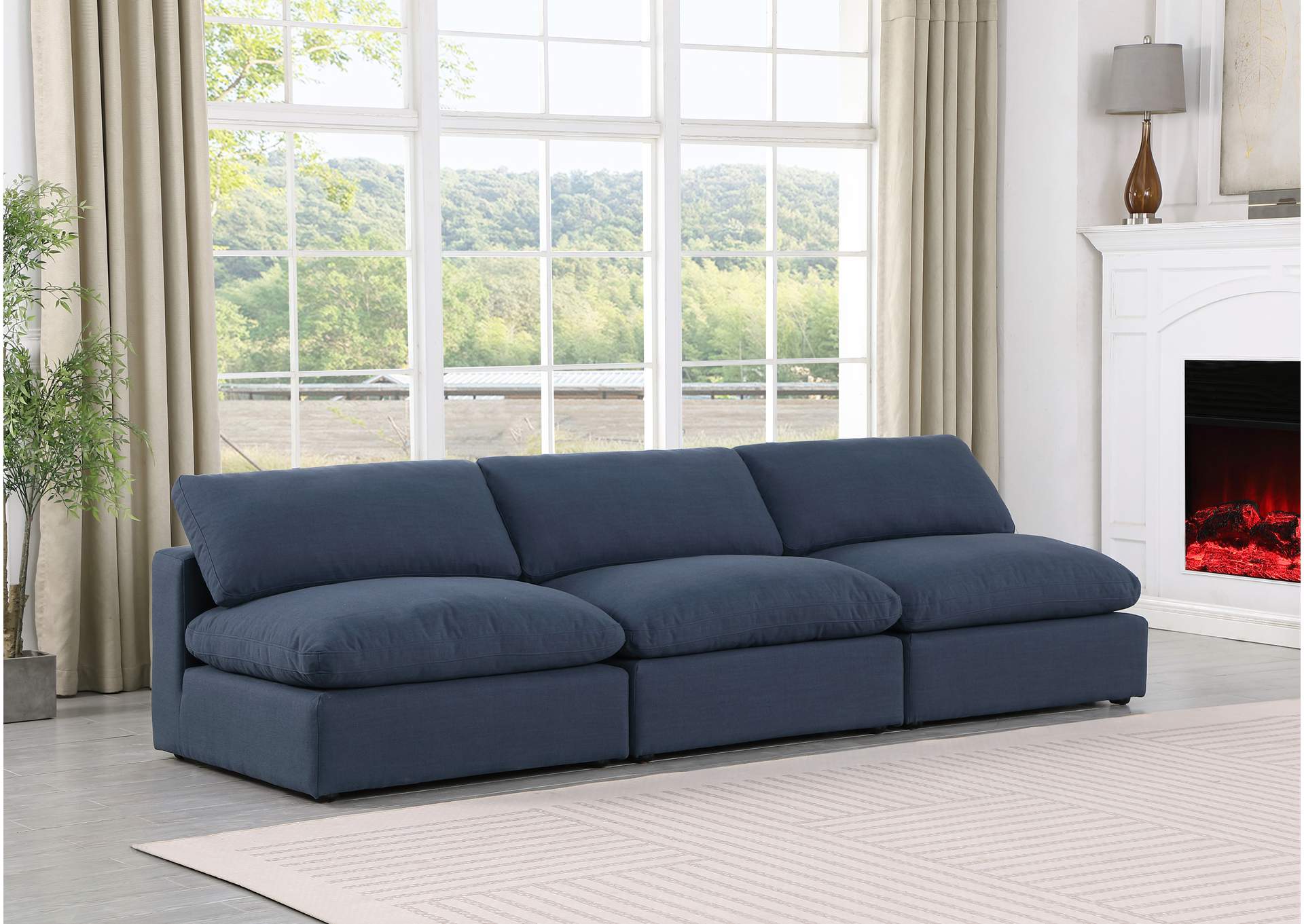 Comfy Navy Linen Textured Fabric Modular Sofa,Meridian Furniture