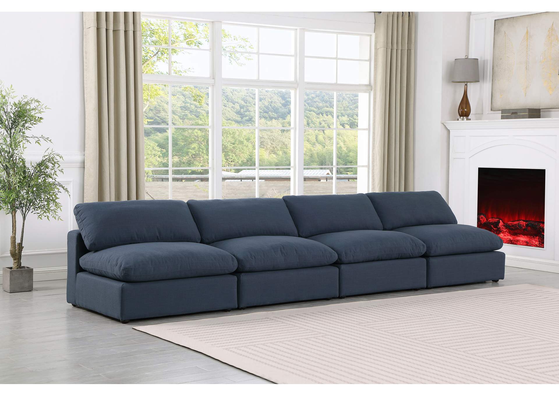 Comfy Navy Linen Textured Fabric Modular Sofa,Meridian Furniture