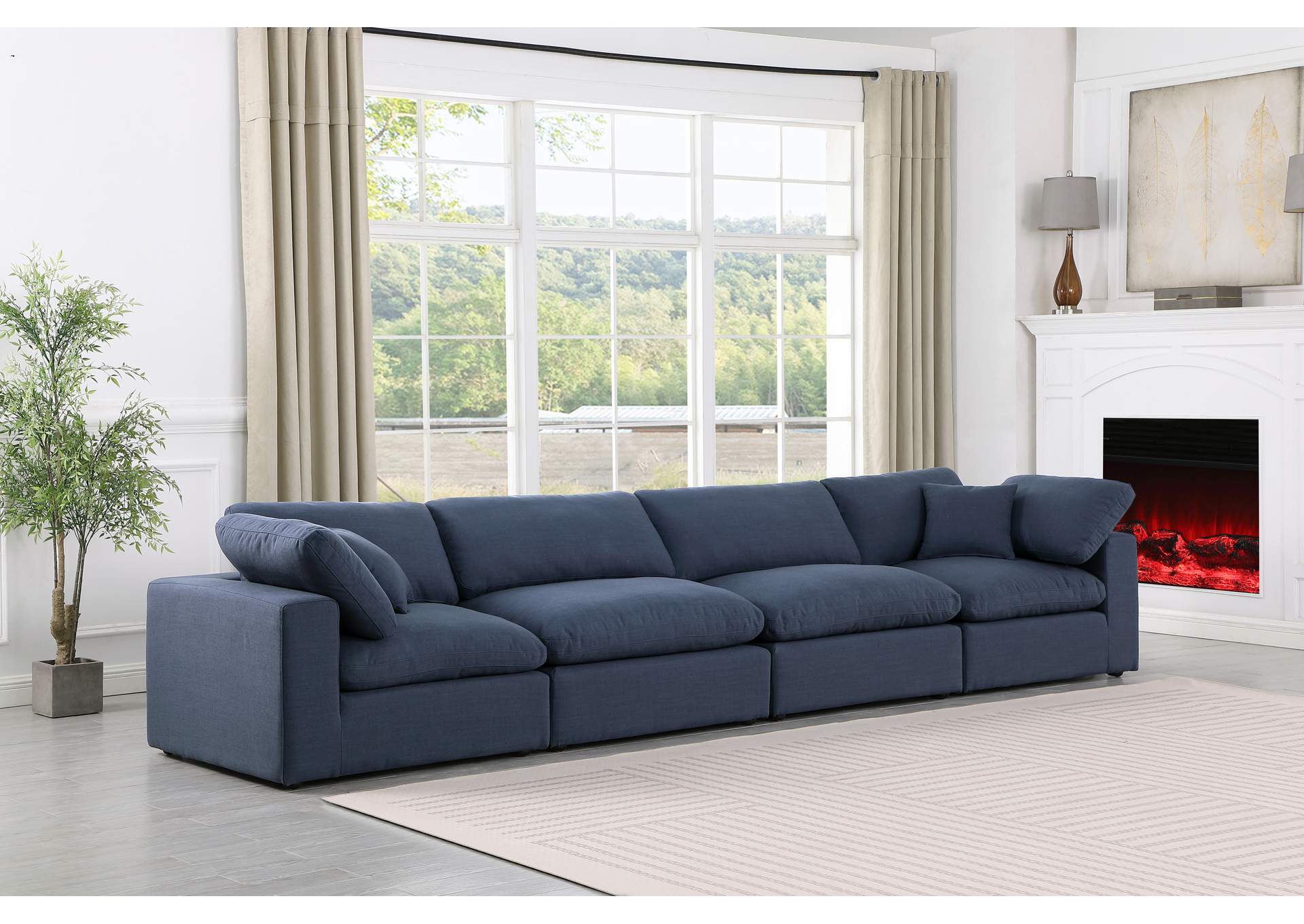 Comfy Navy Linen Textured Fabric Modular Sofa,Meridian Furniture