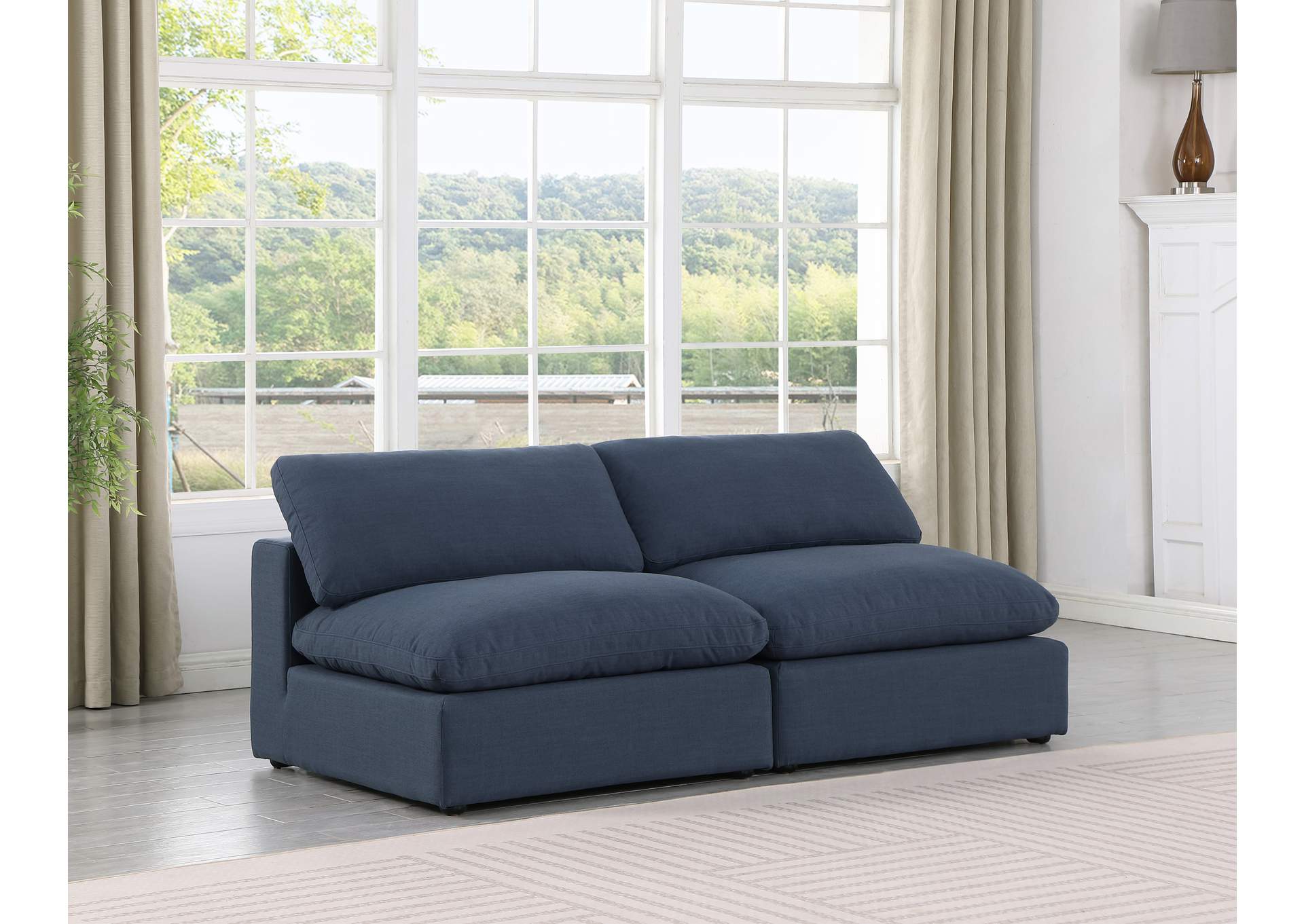Comfy Navy Linen Textured Fabric Modular Sofa,Meridian Furniture