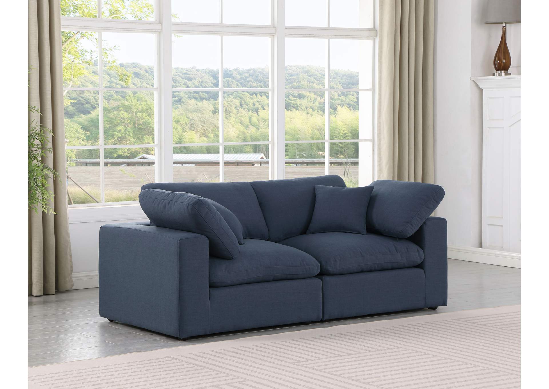 Comfy Navy Linen Textured Fabric Modular Sofa,Meridian Furniture