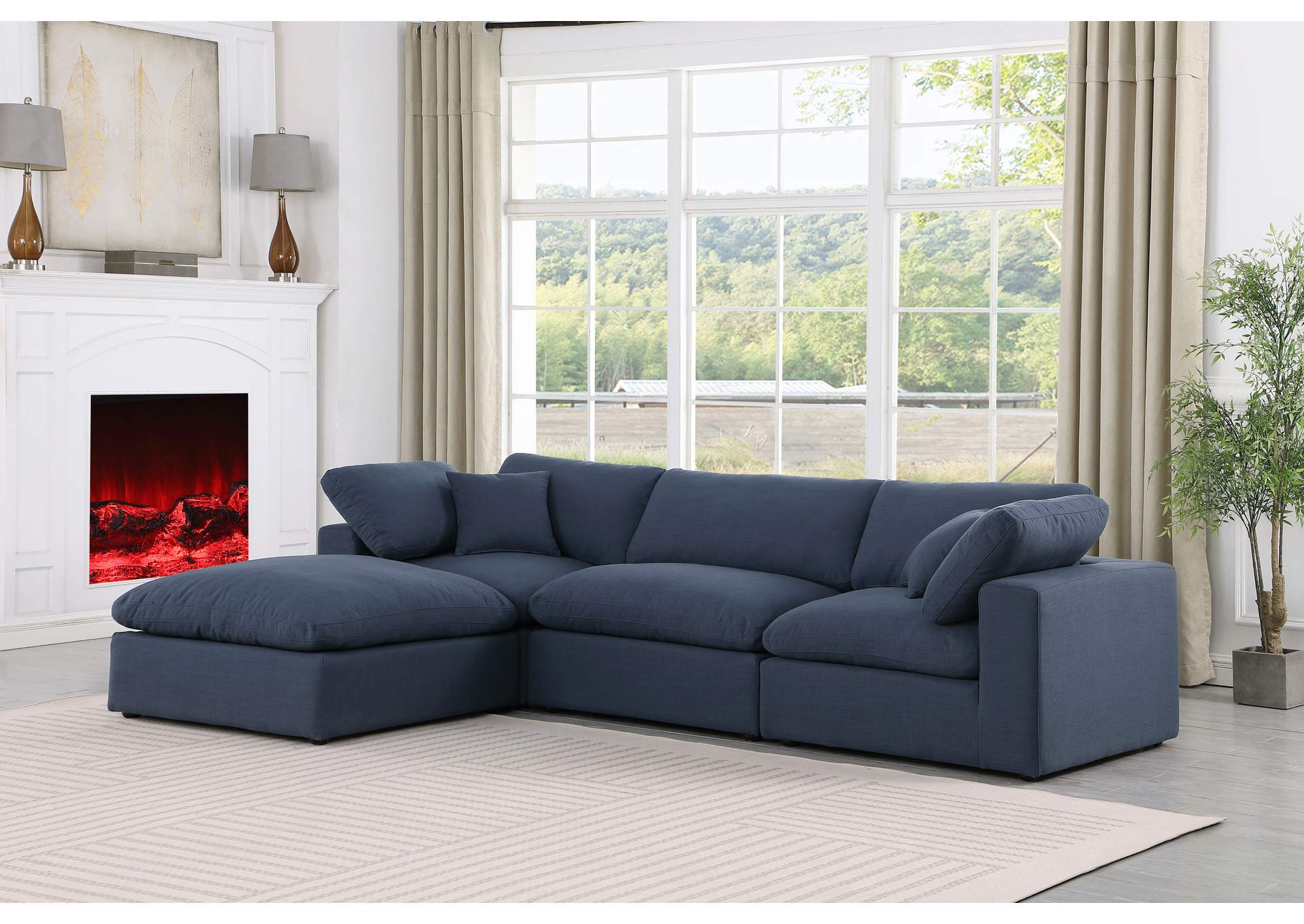 Comfy Navy Linen Textured Fabric Modular Sectional,Meridian Furniture