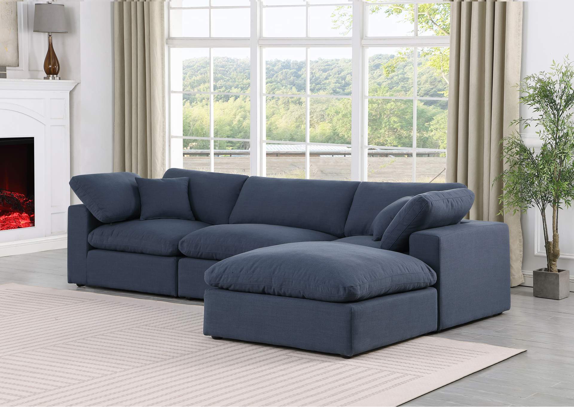 Comfy Navy Linen Textured Fabric Modular Sectional,Meridian Furniture