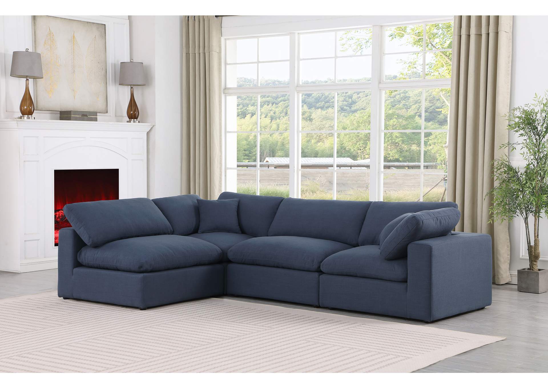 Comfy Navy Linen Textured Fabric Modular Sectional,Meridian Furniture