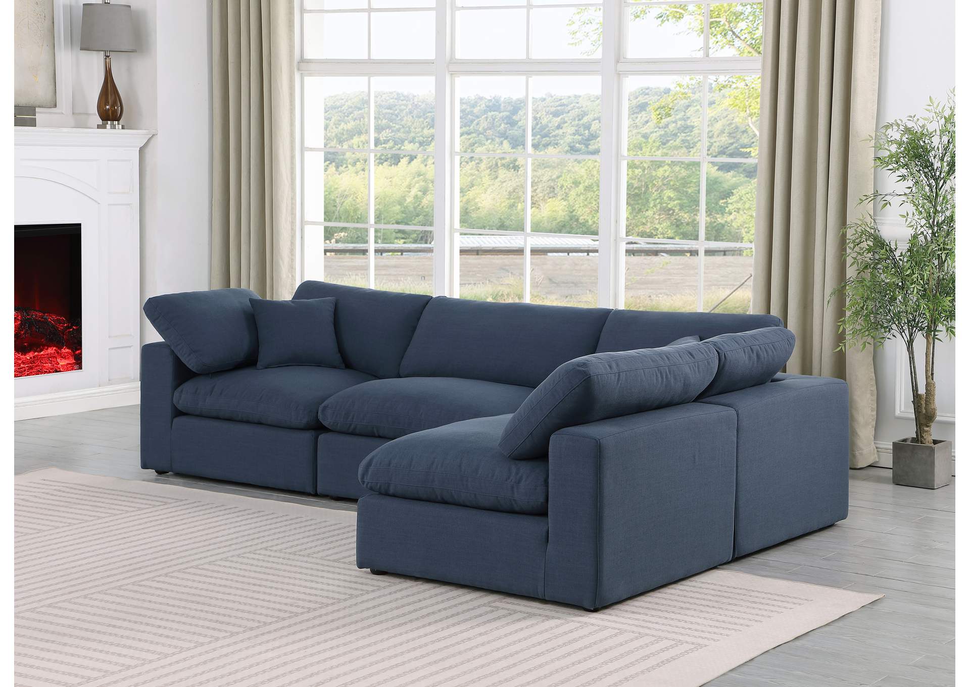 Comfy Navy Linen Textured Fabric Modular Sectional,Meridian Furniture