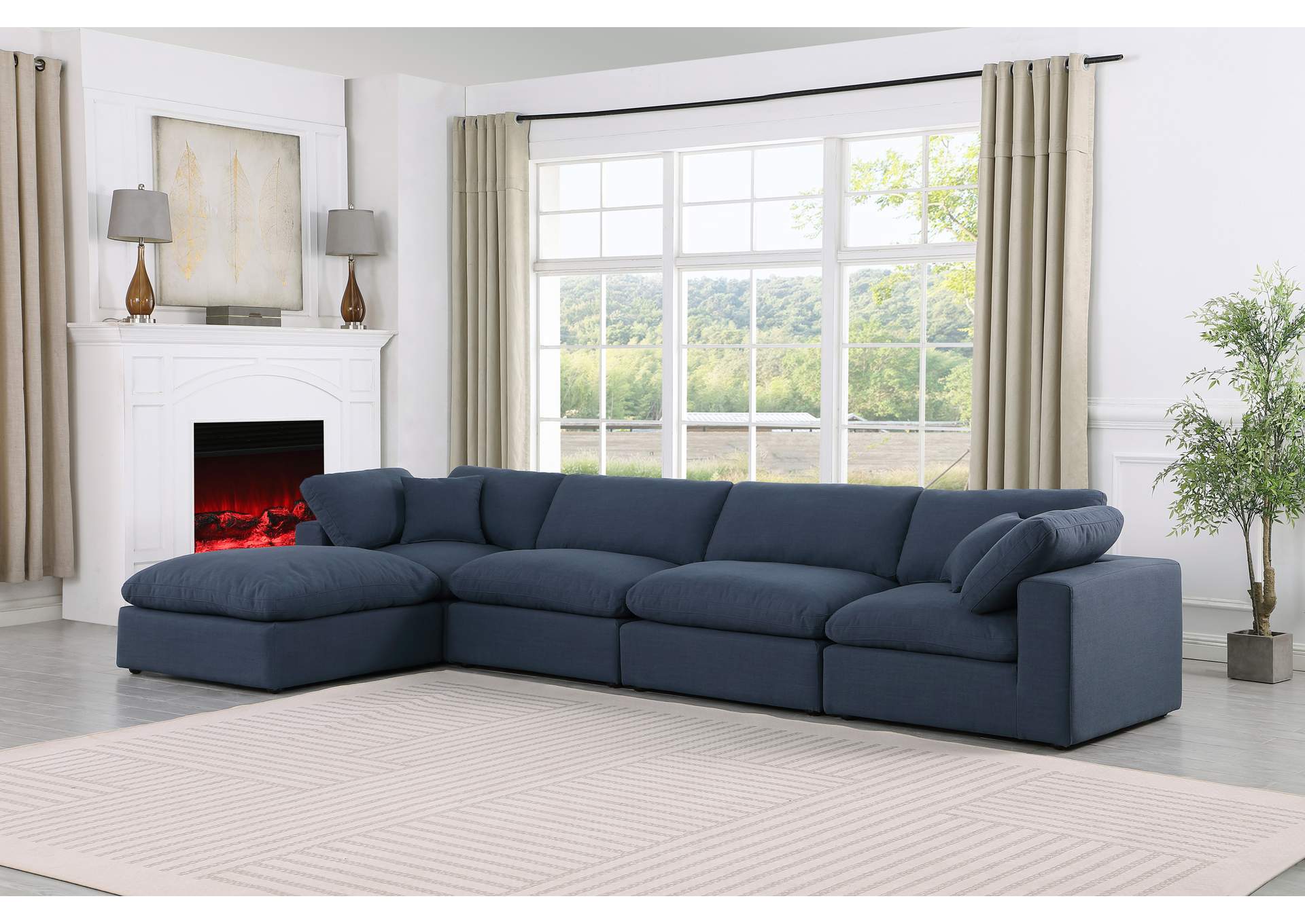 Comfy Navy Linen Textured Fabric Modular Sectional,Meridian Furniture