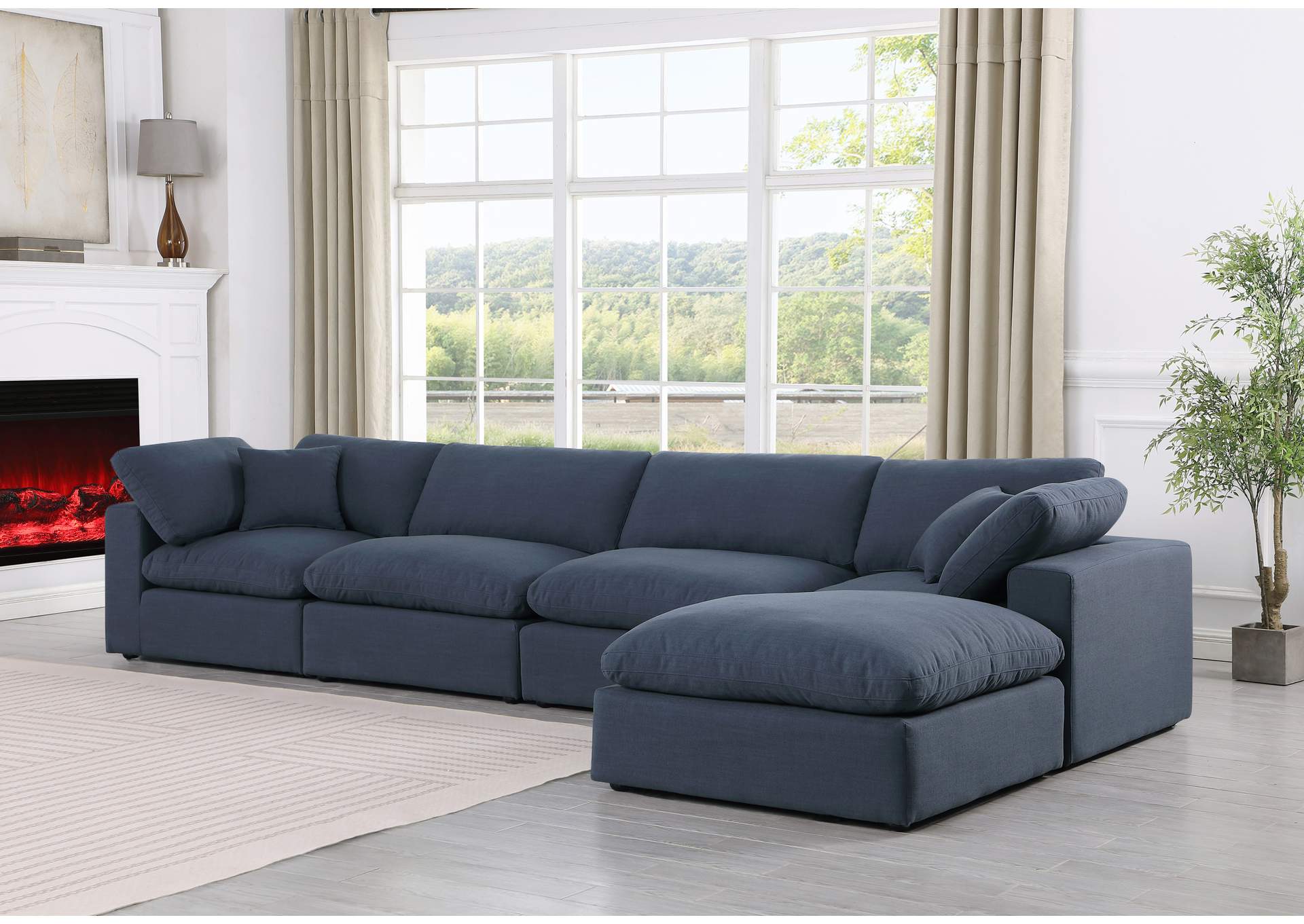Comfy Navy Linen Textured Fabric Modular Sectional,Meridian Furniture