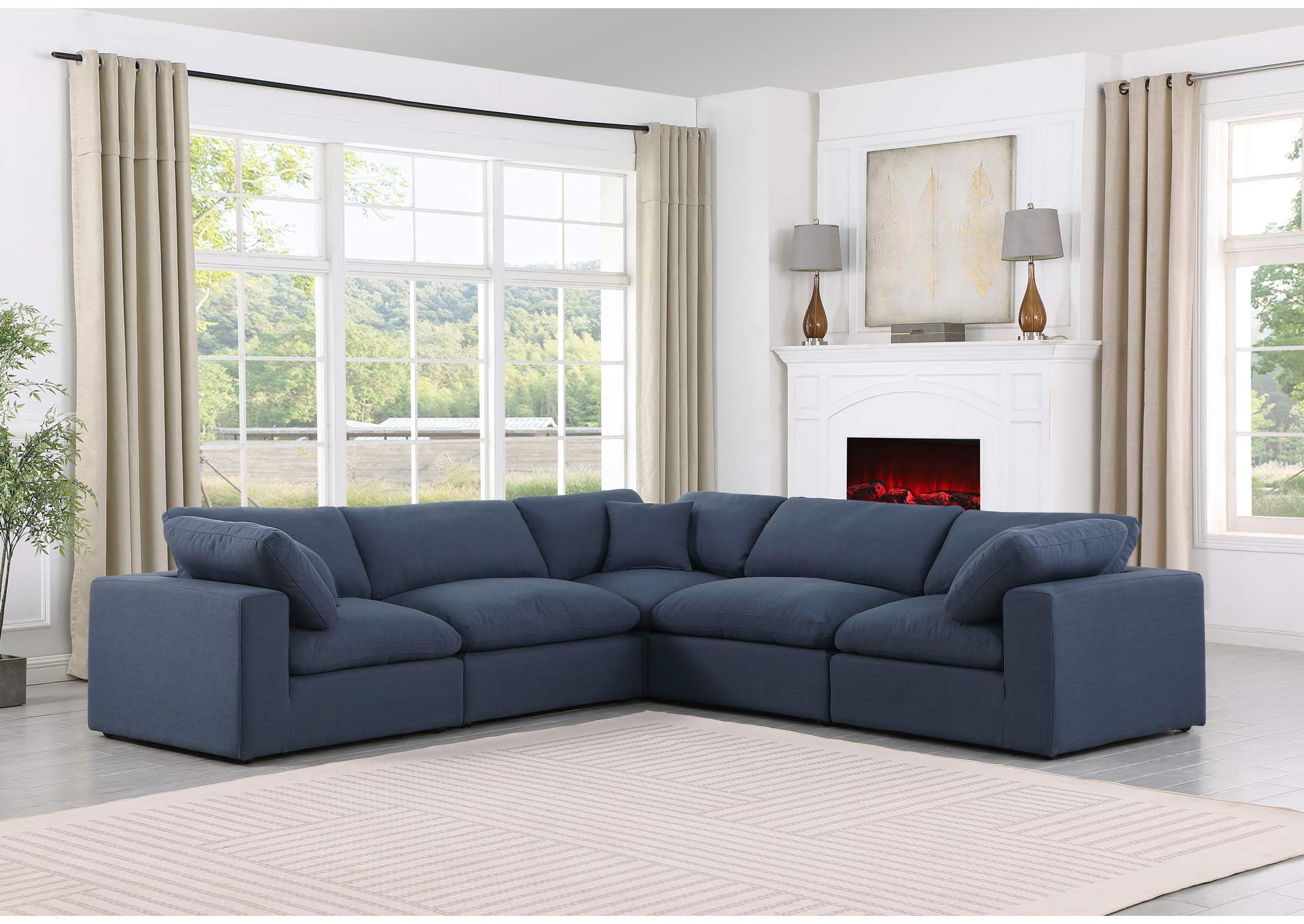 Comfy Navy Linen Textured Fabric Modular Sectional,Meridian Furniture