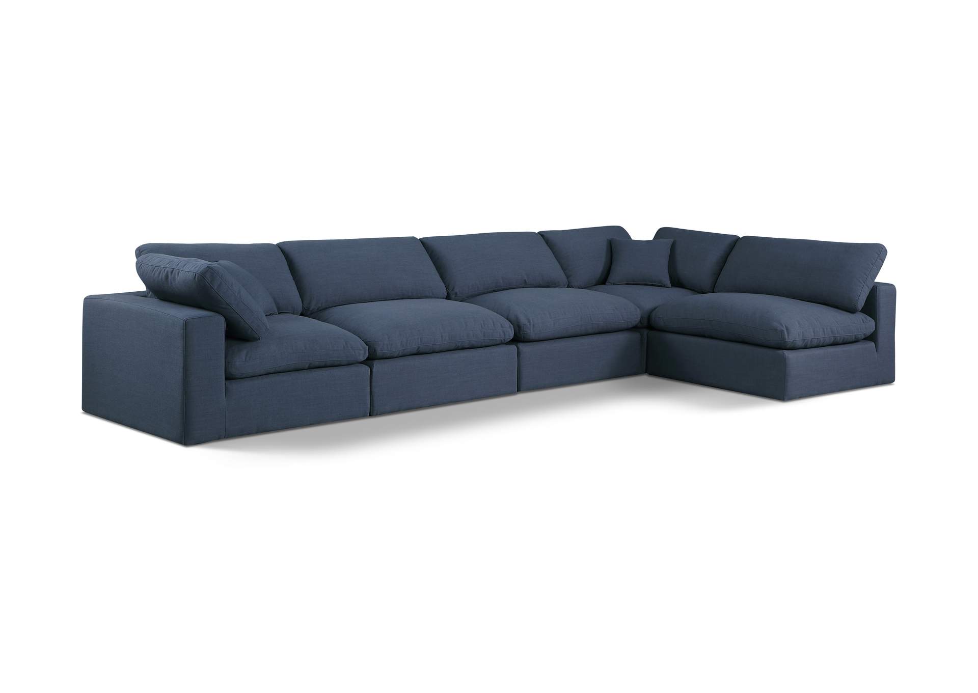 Comfy Navy Linen Textured Fabric Modular Sectional,Meridian Furniture