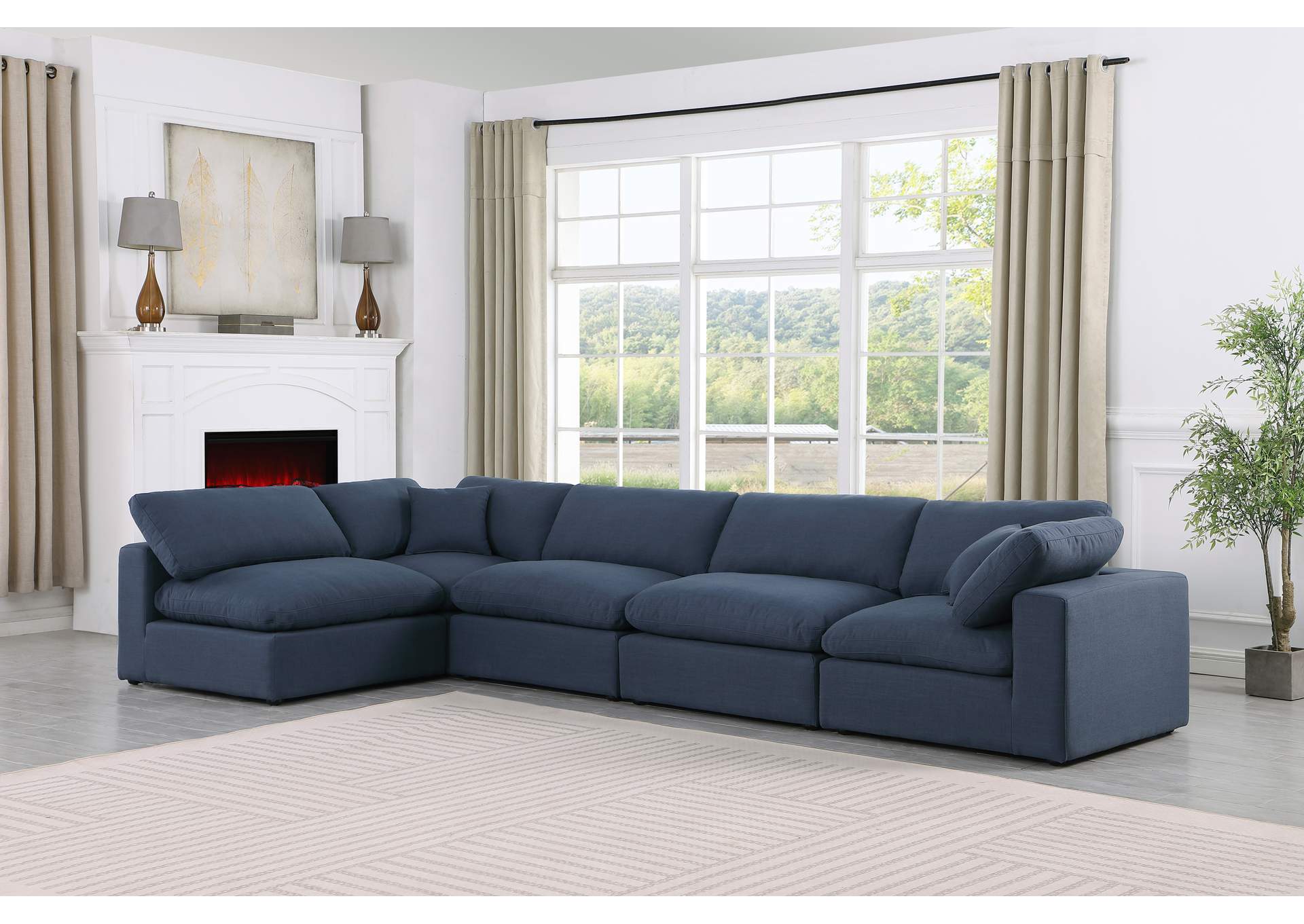 Comfy Navy Linen Textured Fabric Modular Sectional,Meridian Furniture
